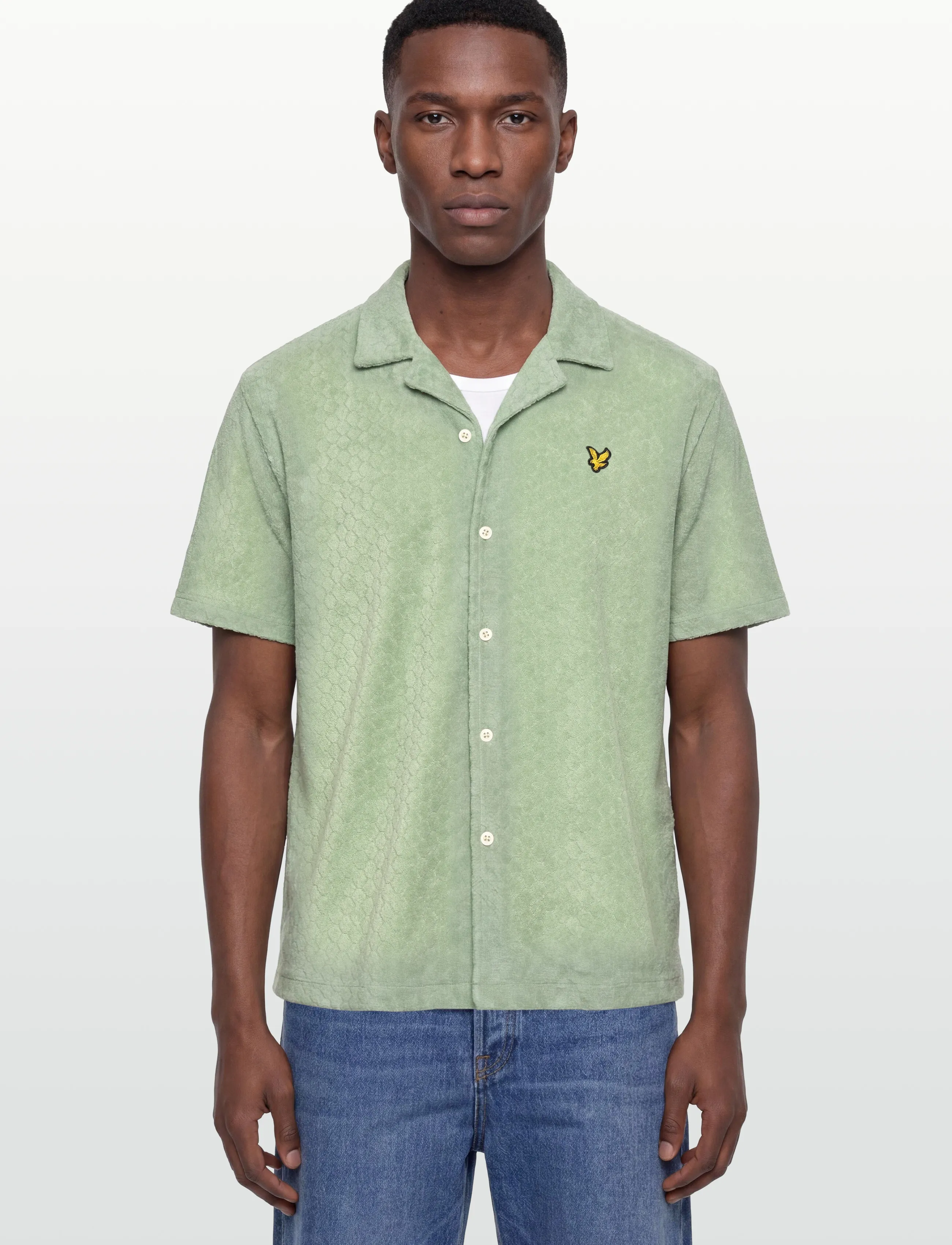 Lyle & Scott - Honeycomb Towelling Resort Shirt - kortærmede skjorter - misty sage - 3