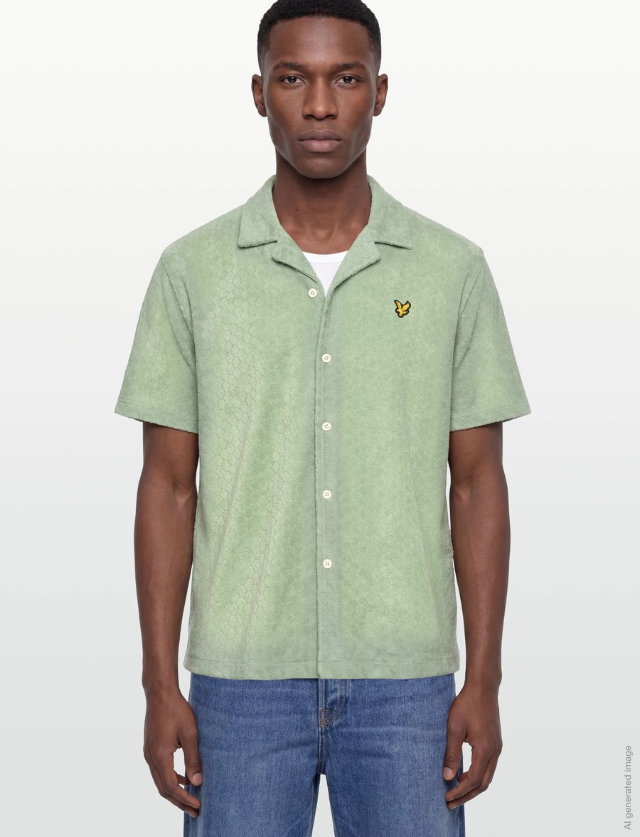 Lyle & Scott - Honeycomb Towelling Resort Shirt - kortærmede skjorter - misty sage - 3