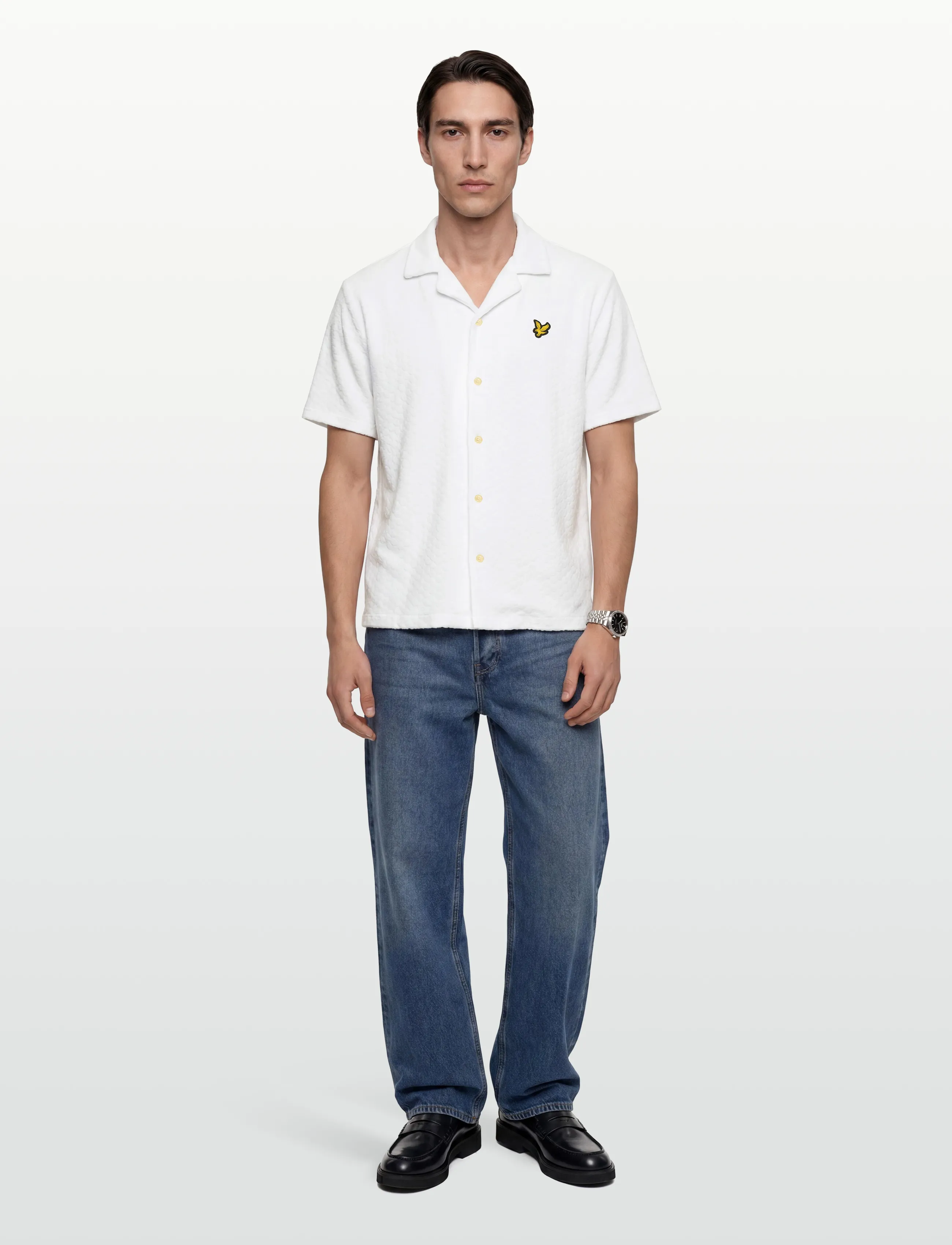 Lyle & Scott Honeycomb Towelling Resort Shirt, XL, Shirts, Weiß - Short-sleeved Männerswear