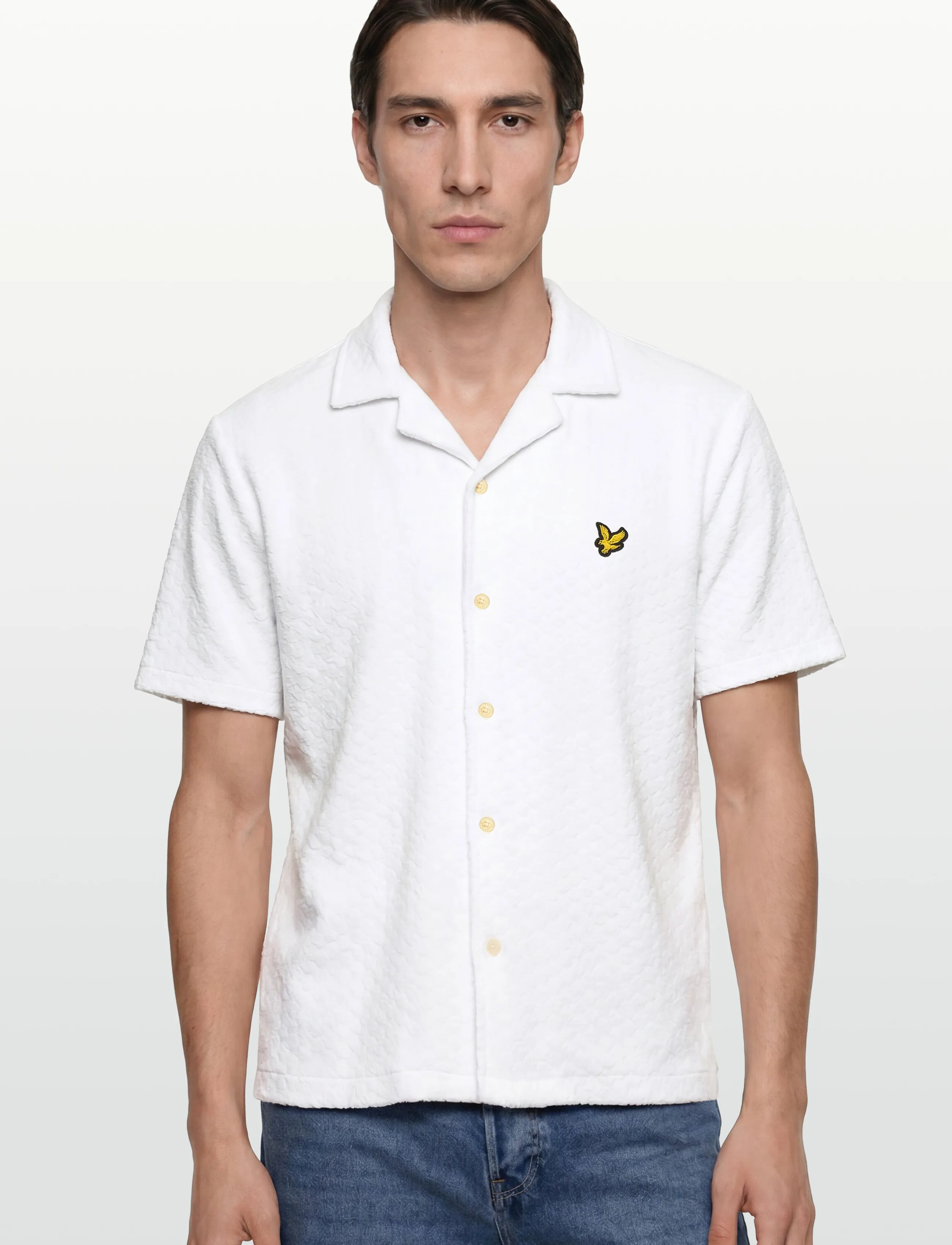Lyle & Scott - Honeycomb Towelling Resort Shirt - lühikeste varrukatega särgid - white - 3