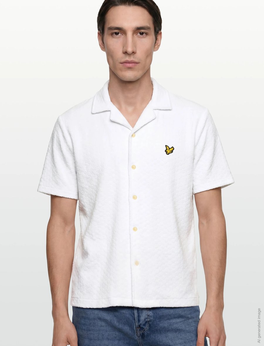 Lyle & Scott - Honeycomb Towelling Resort Shirt - lühikeste varrukatega särgid - white - 3