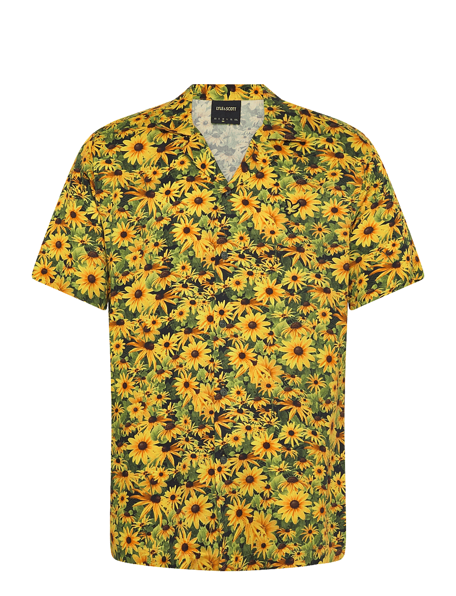 Lyle & Scott - Wild Garden Print Resort Shirt - mønstrede skjorter - super yellow - 1