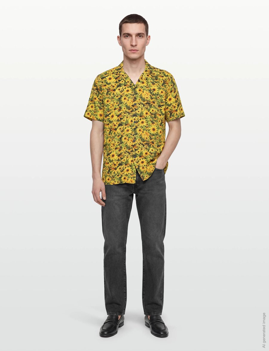 Lyle & Scott - Wild Garden Print Resort Shirt - mønstrede skjorter - super yellow - 0