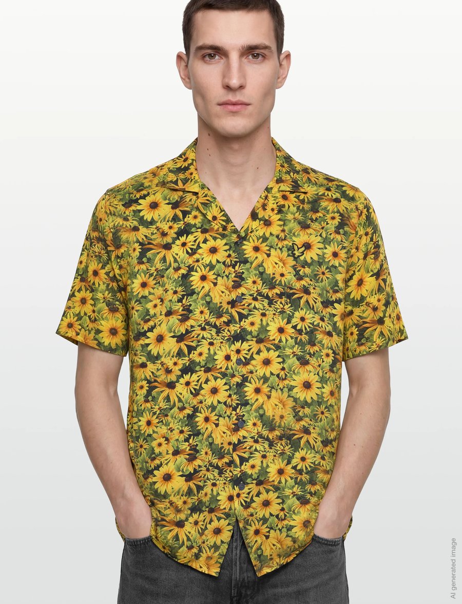 Lyle & Scott - Wild Garden Print Resort Shirt - mønstrede skjorter - super yellow - 3
