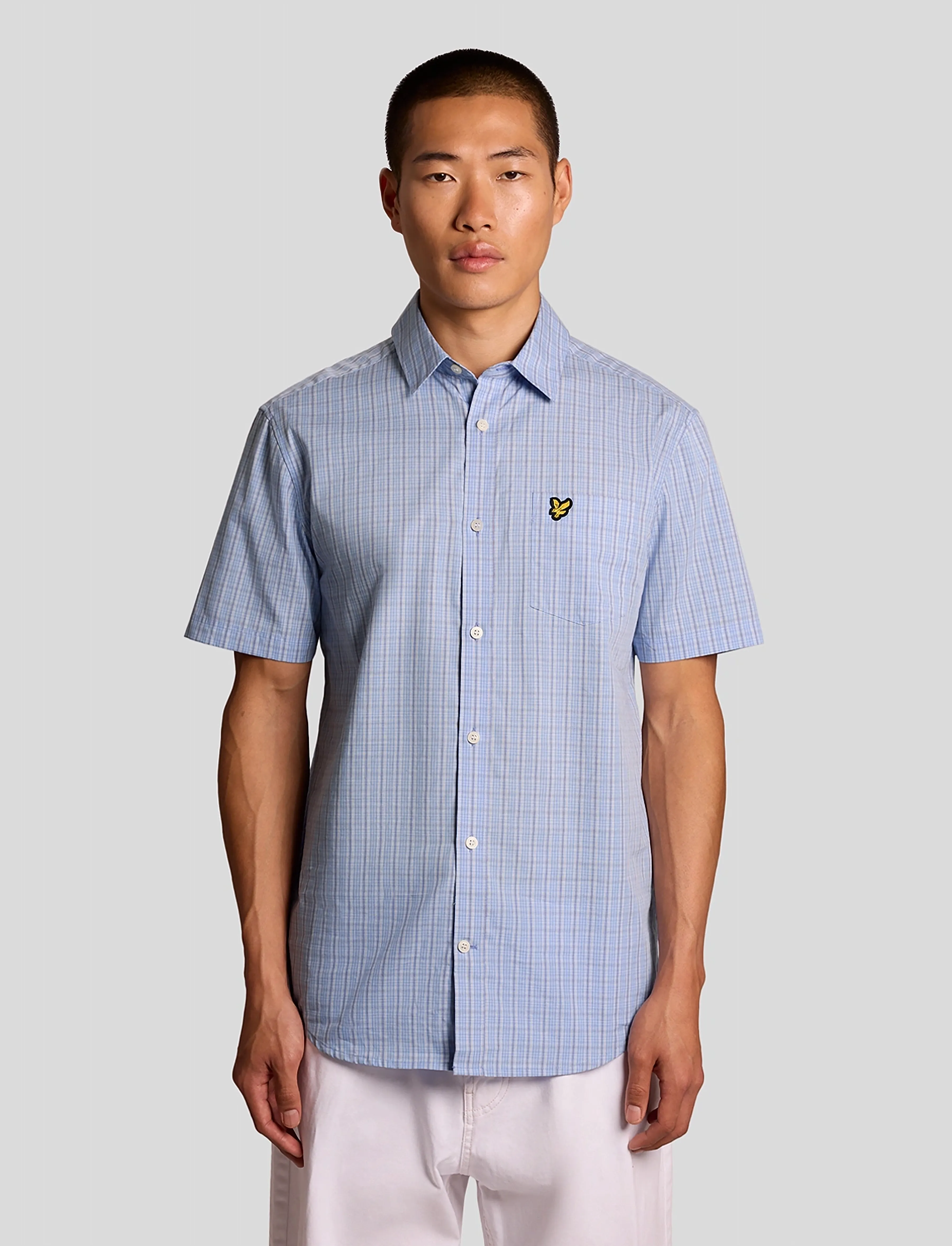 Lyle & Scott Short Sleeve Grid Check Shirt, M, Blue, Skjorter > Kortærmede Shirts, Herre