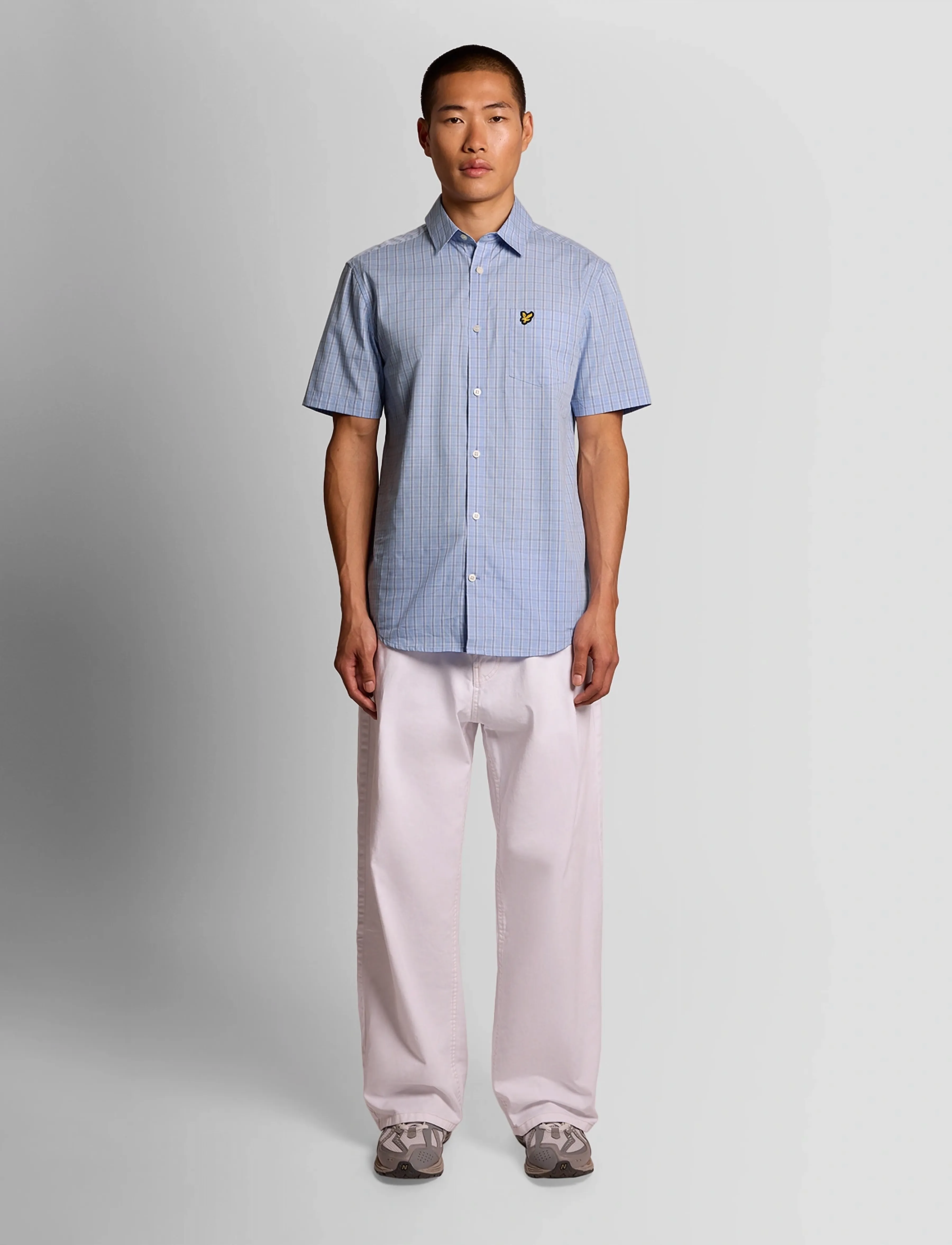 Lyle & Scott - Short Sleeve Grid Check Shirt - rutiga skjortor - chalk blue - 4