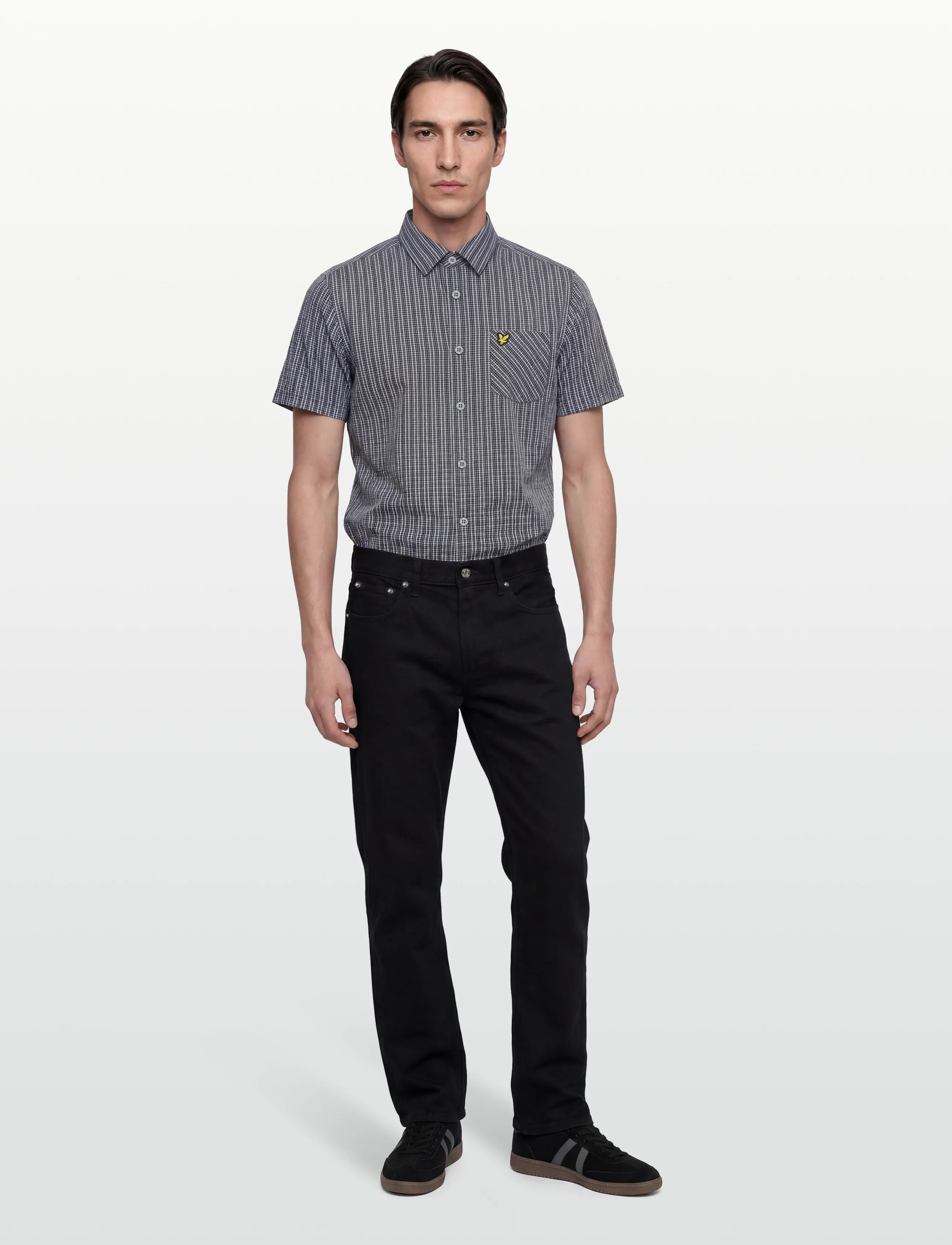 Lyle & Scott Short Sleeve Grid Check Shirt, S, Navy, Skjorter > Kortærmede Shirts, Herre