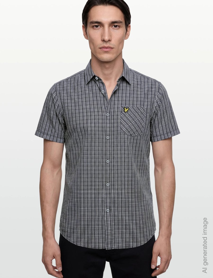 Lyle & Scott - Short Sleeve Grid Check Shirt - geruite overhemden - dark navy - 3