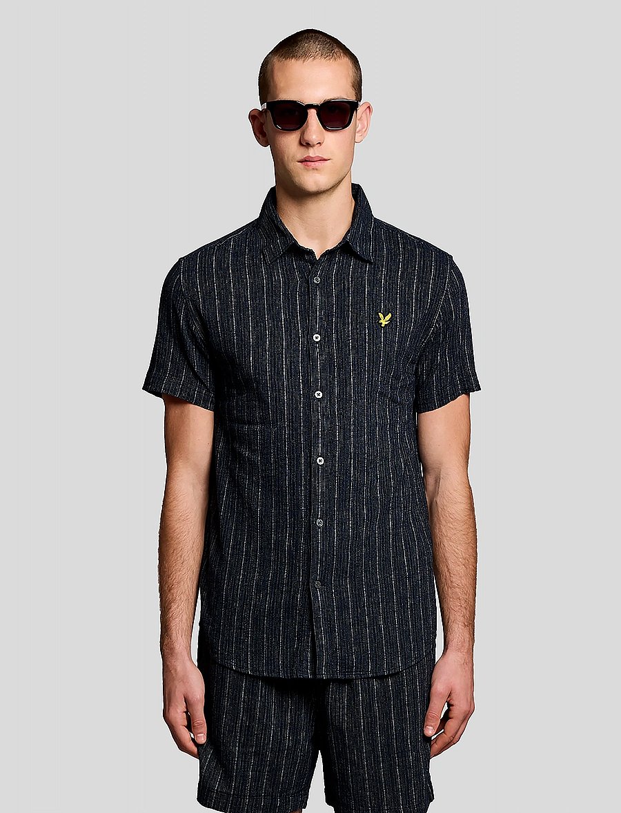 Lyle & Scott - Short Sleeve Ticking Stripe Shirt - gestreifte hemden - dark navy - 0