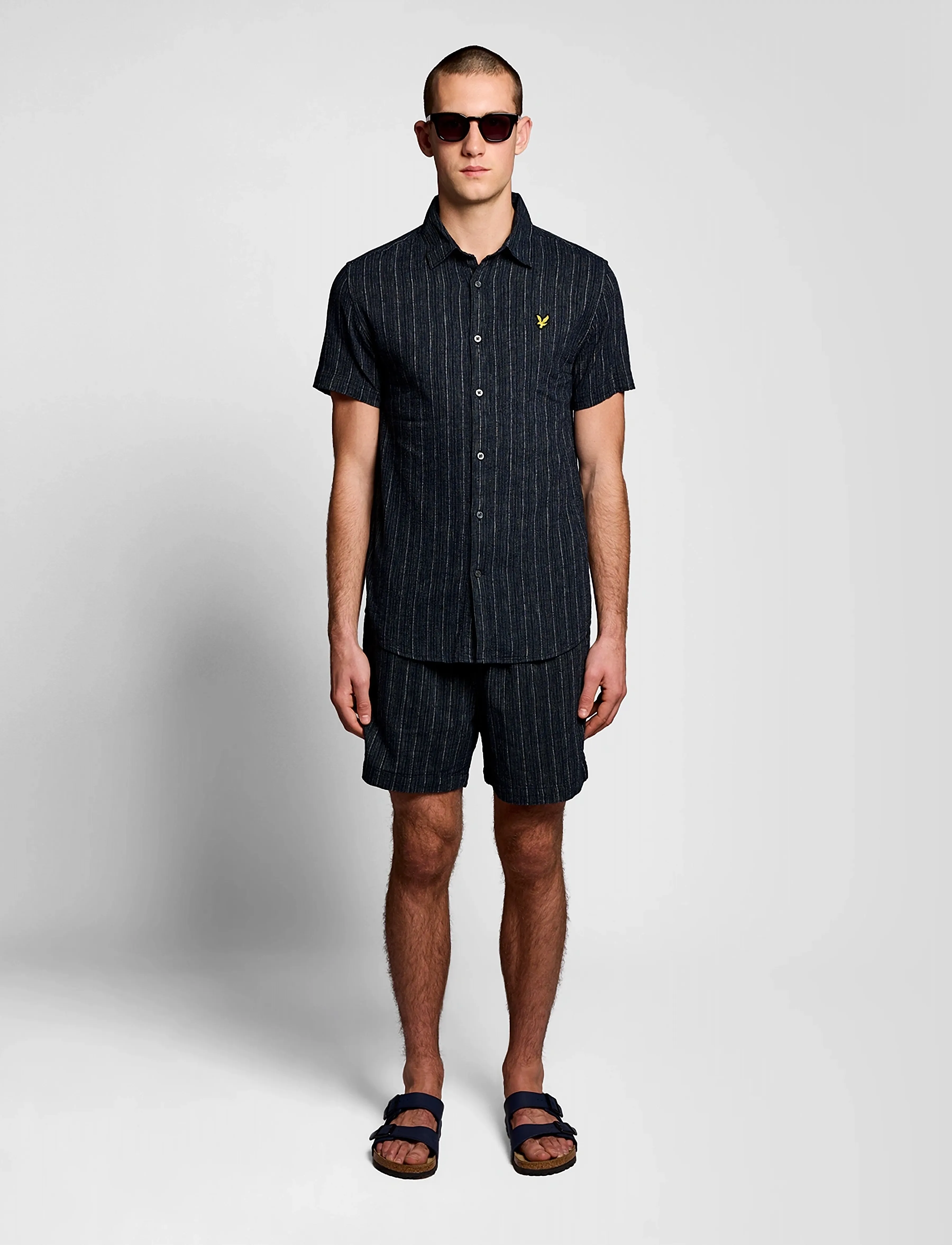 Lyle & Scott - Short Sleeve Ticking Stripe Shirt - striped shirts - dark navy - 4