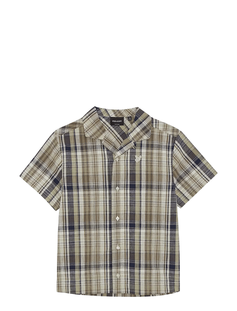 Lyle & Scott - SS Check Linen Blend Shirt - kurzärmlige hemden - y119 herb green - 1