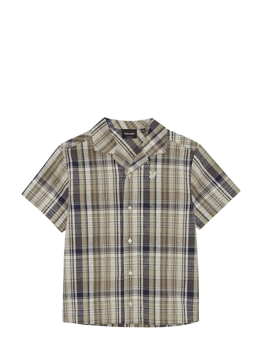 Lyle & Scott - SS Check Linen Blend Shirt - kurzärmlige hemden - y119 herb green - 1