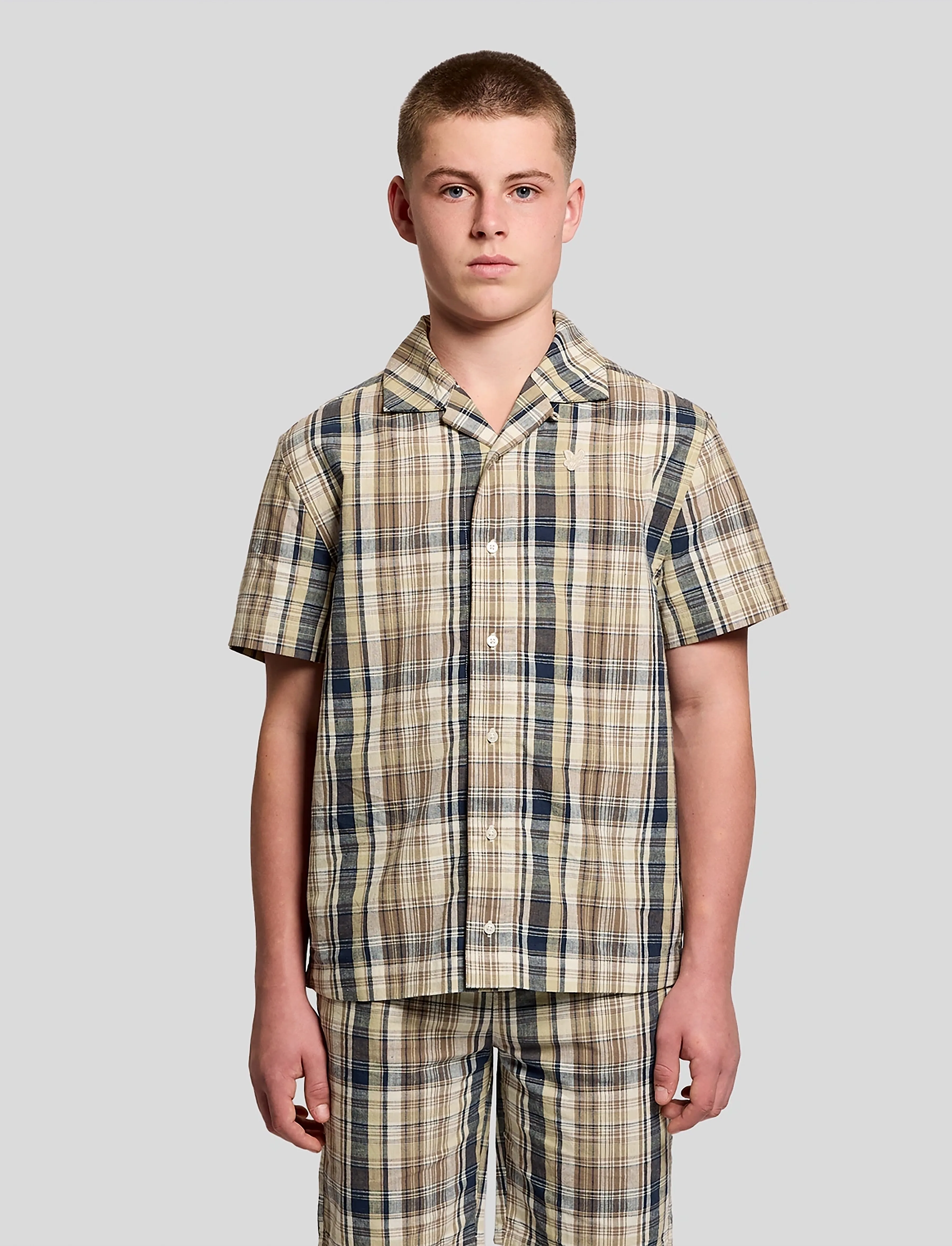 Lyle & Scott Ss Check Linen Blend Shirt, 170-176, Multi/patterned, Skjorter > Kortærmede Shirts, Børn