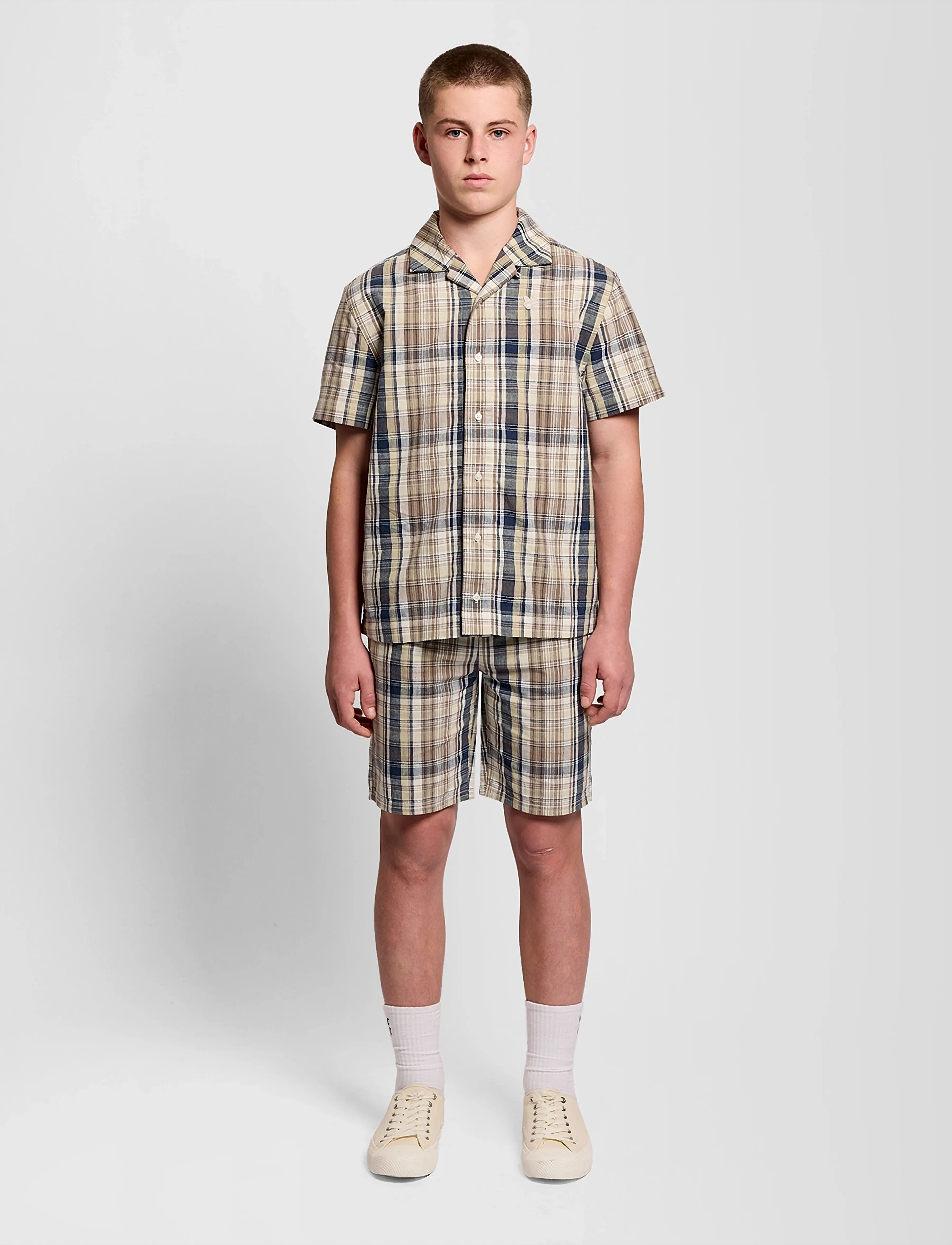 Lyle & Scott - SS Check Linen Blend Shirt - kurzärmlige hemden - y119 herb green - 2