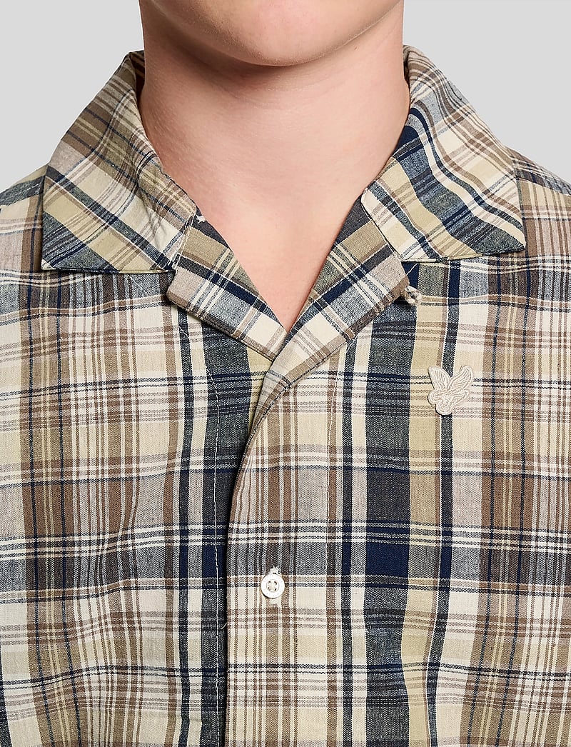 Lyle & Scott - SS Check Linen Blend Shirt - kurzärmlige hemden - y119 herb green - 4