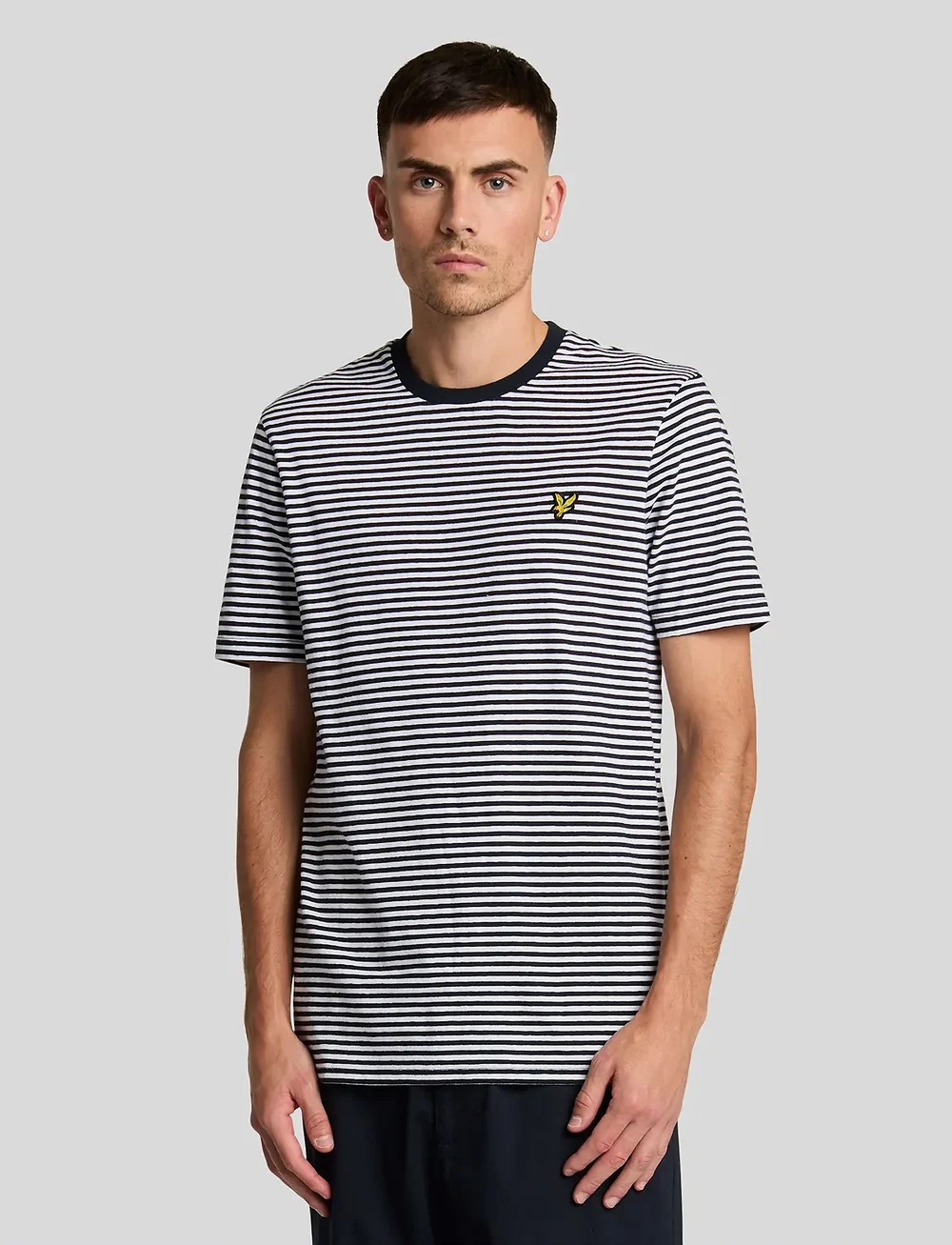 Lyle & Scott - Linen Blend Breton Stripe T-Shirt - kurzärmelig - w403 dark navy/ white - 0
