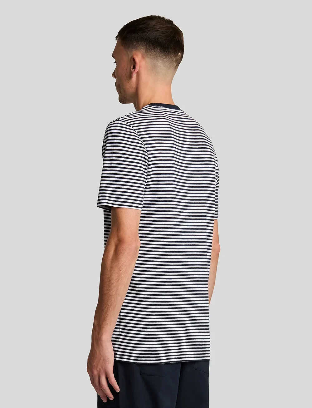 Lyle & Scott - Linen Blend Breton Stripe T-Shirt - kurzärmelig - w403 dark navy/ white - 3