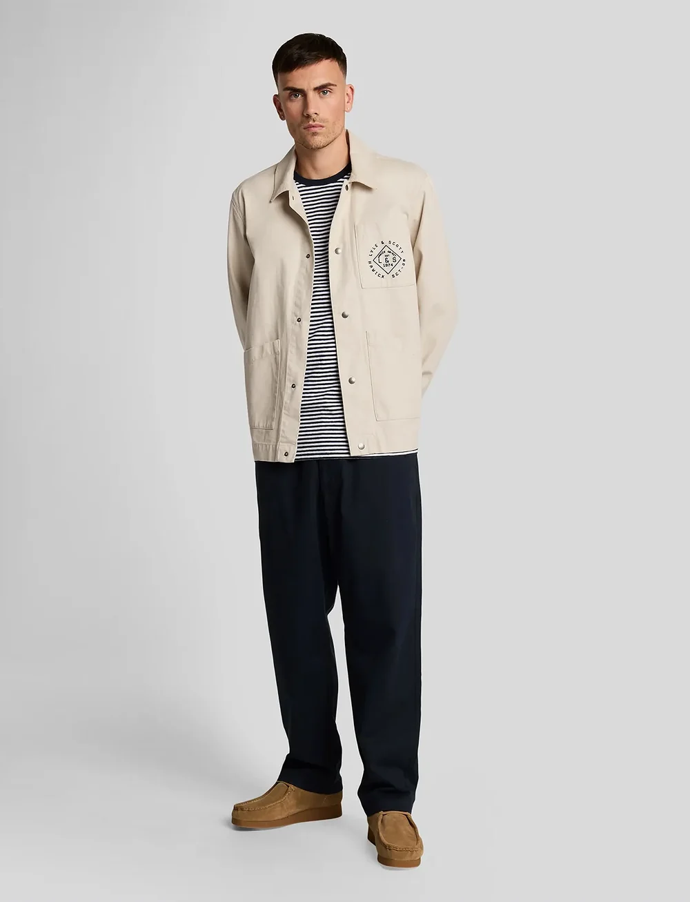 Lyle & Scott - Linen Blend Breton Stripe T-Shirt - kurzärmelig - w403 dark navy/ white - 5