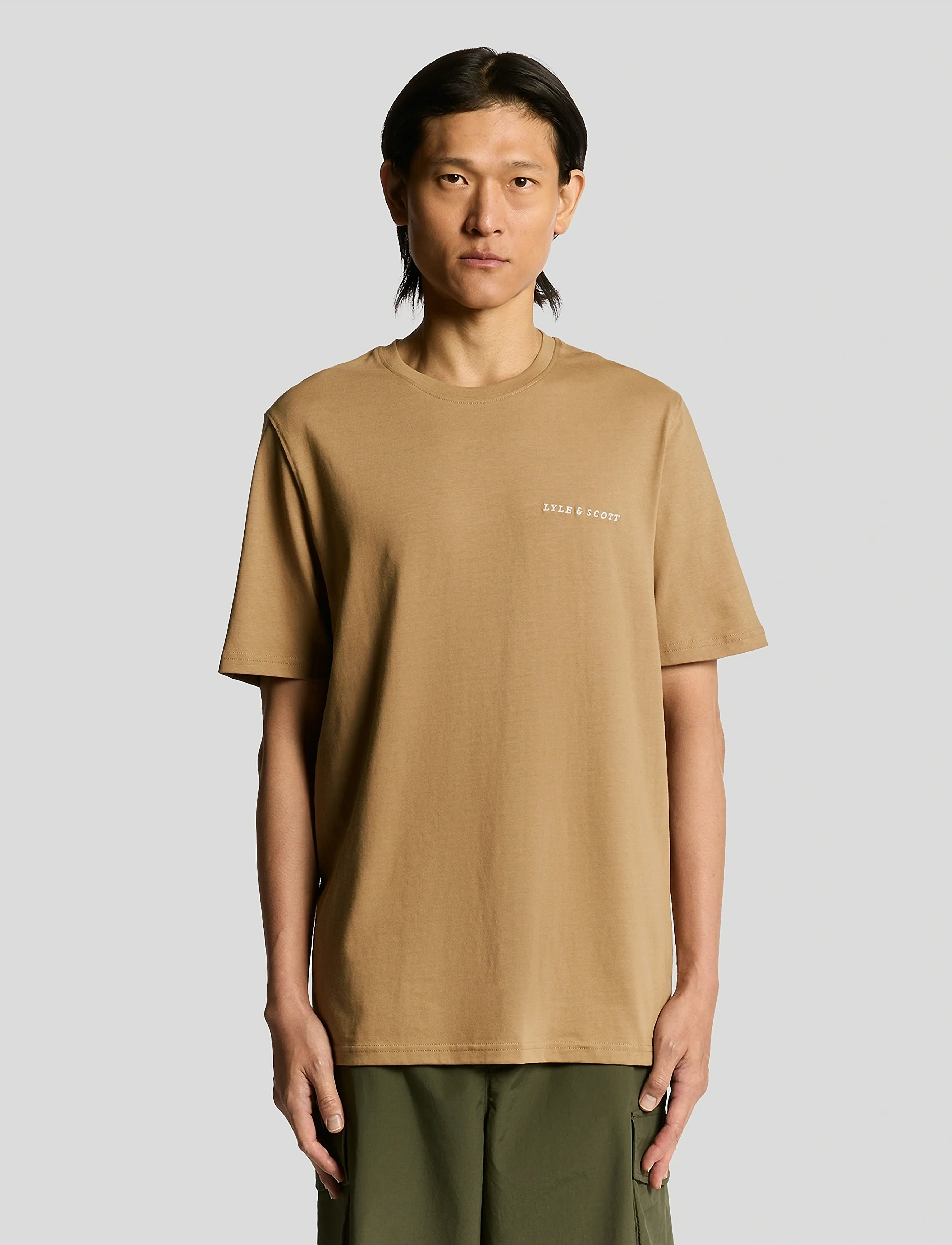 Lyle & Scott Script T-Shirt, S, T-shirts, Beige - Short-sleeved, Männerswear