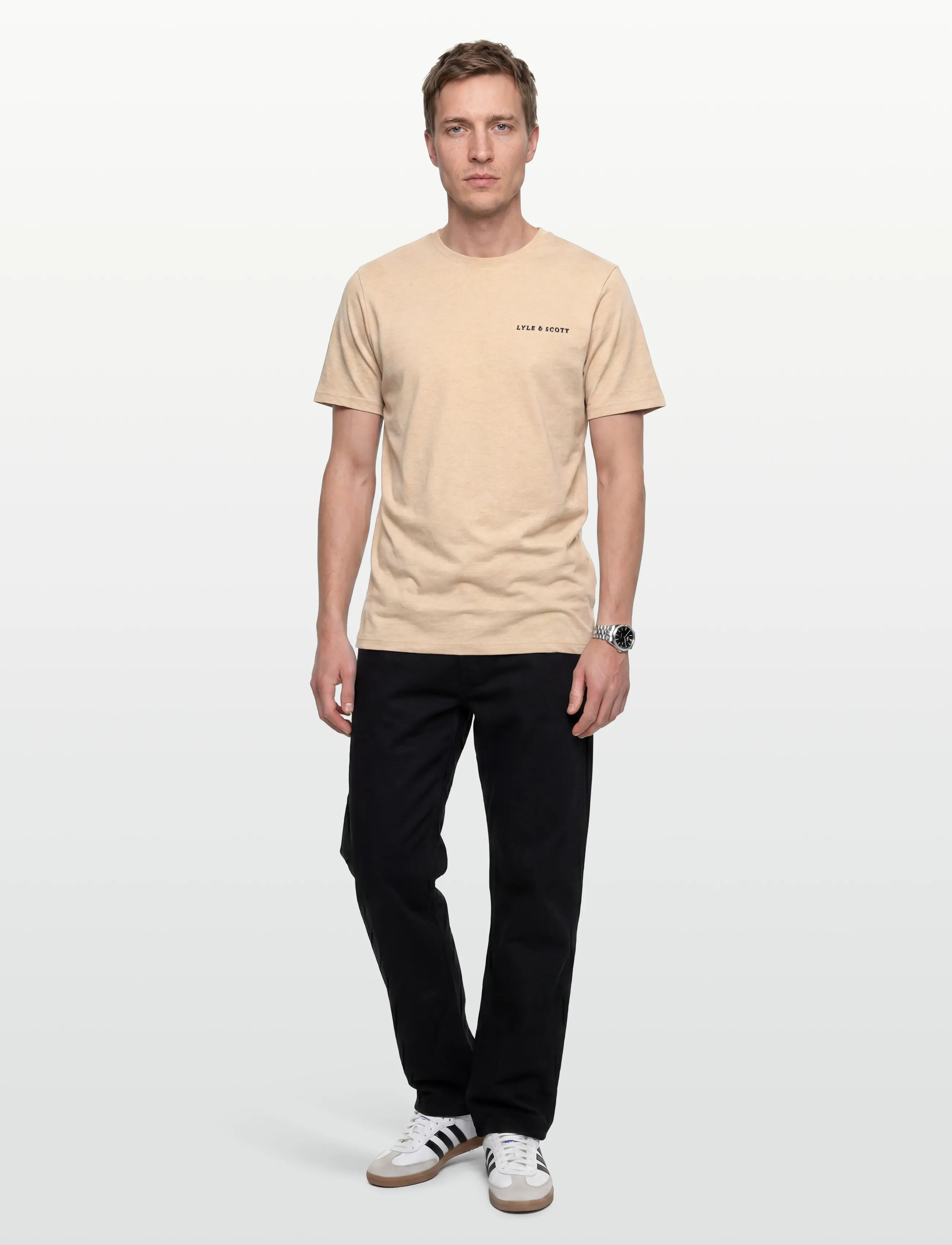 Lyle & Scott Script T-Shirt, L, T-shirts, Beige - Short-sleeved, Männerswear