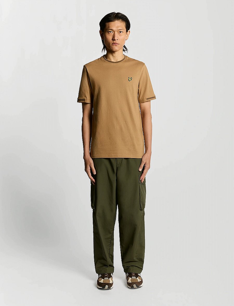Lyle & Scott - Birdseye Half Tipped T-Shirt - kurzärmelige t-shirts - x946 tigers eye/ dark navy - 0