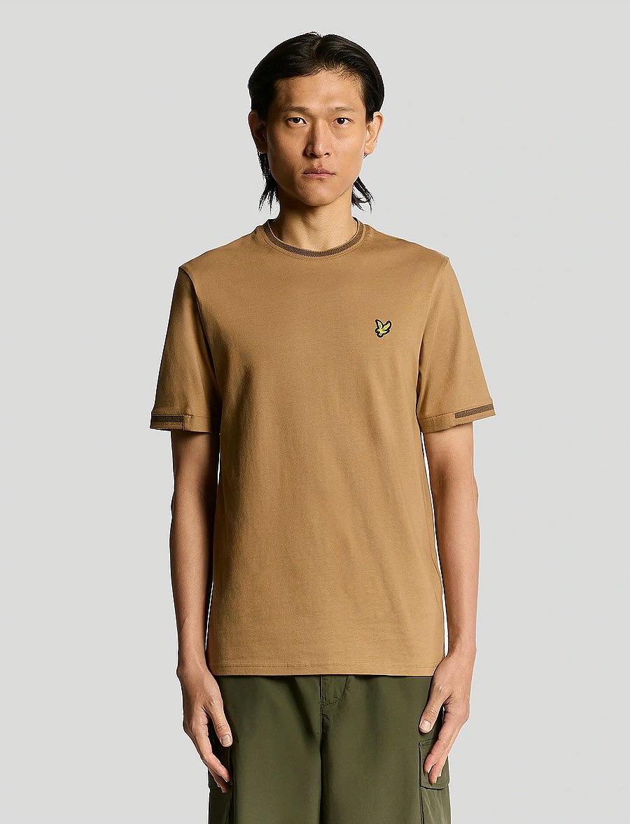 Lyle & Scott - Birdseye Half Tipped T-Shirt - kurzärmelige t-shirts - x946 tigers eye/ dark navy - 4