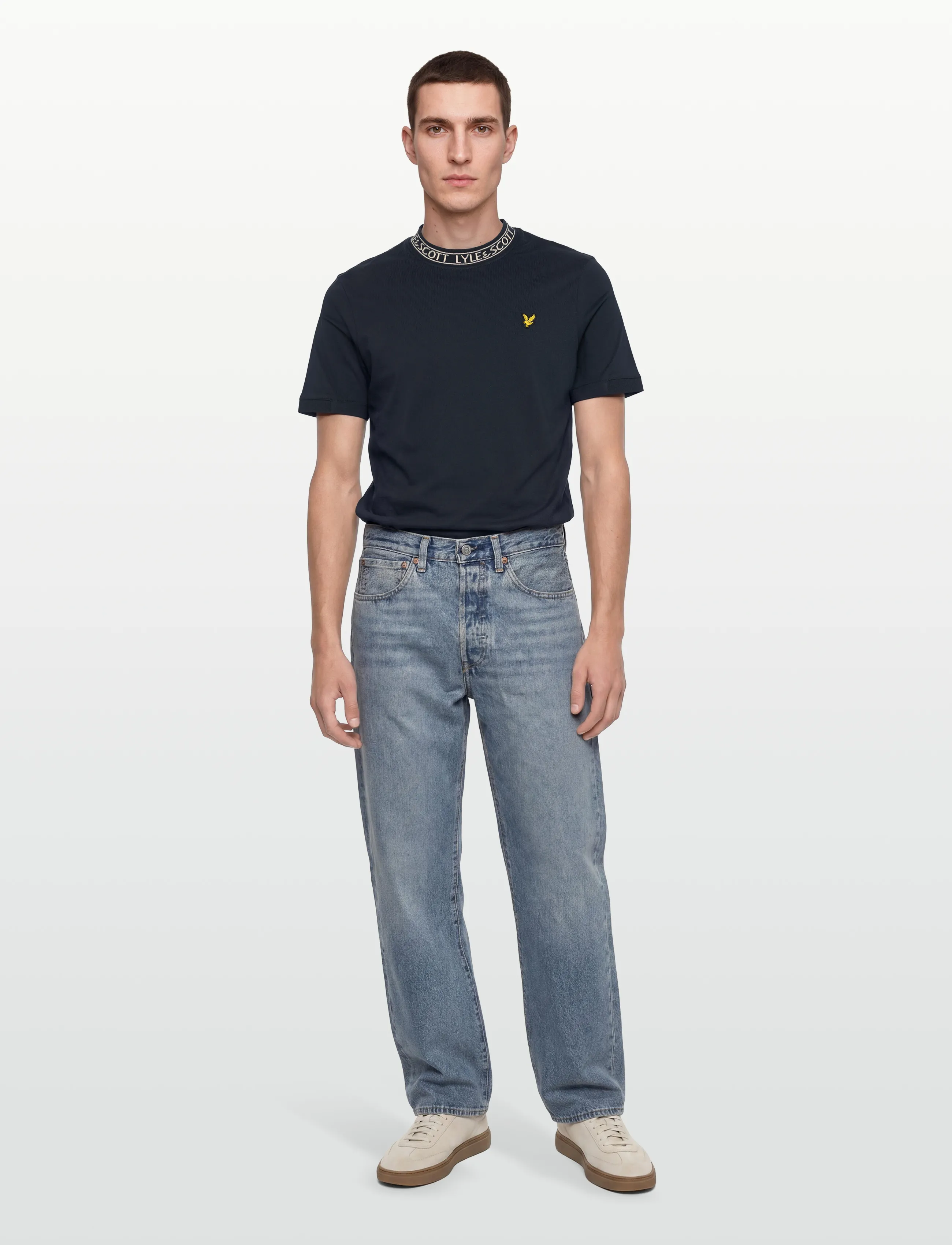 Lyle & Scott - Logo Ribbed T-Shirt - y070 dark navy/ bone white - 0