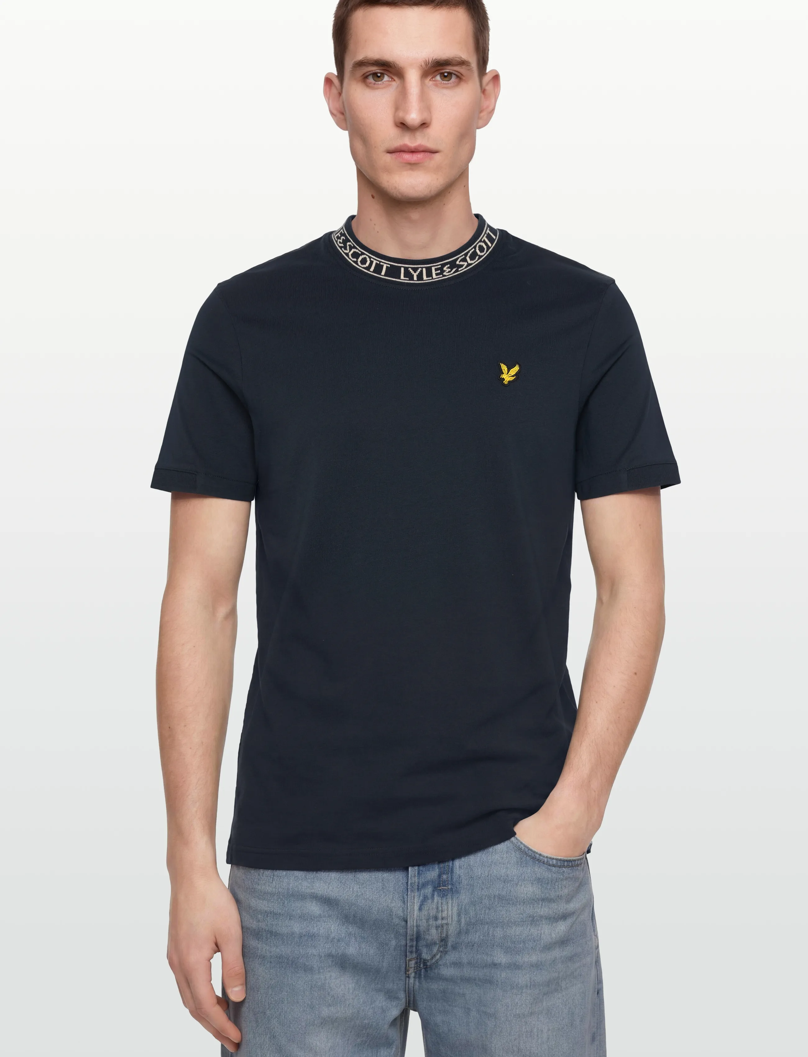 Lyle & Scott - Logo Ribbed T-Shirt - y070 dark navy/ bone white - 3