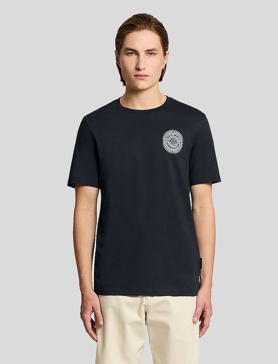 Lyle & Scott - Borders Label Graphic T-shirt - kortärmade t-shirts - dark navy - 0