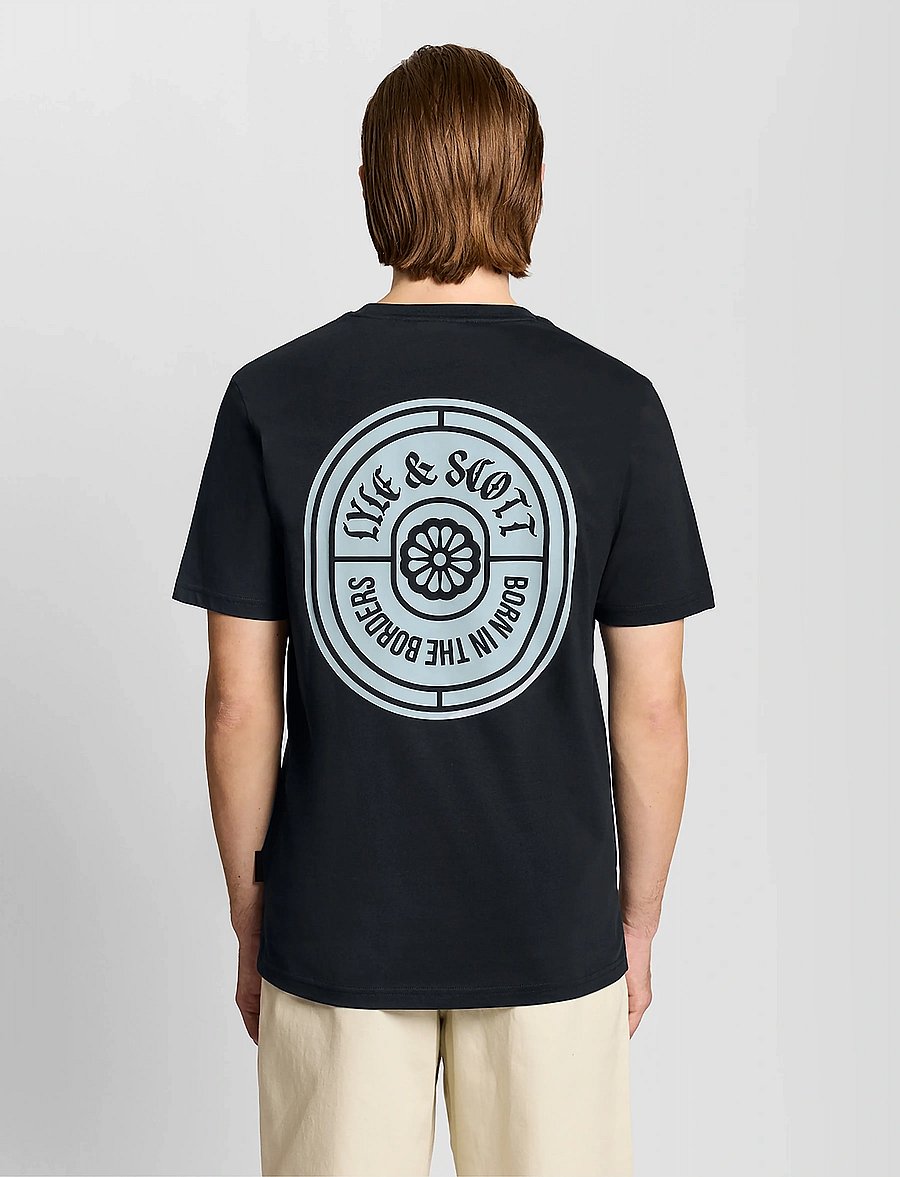 Lyle & Scott - Borders Label Graphic T-shirt - kortärmade t-shirts - dark navy - 3