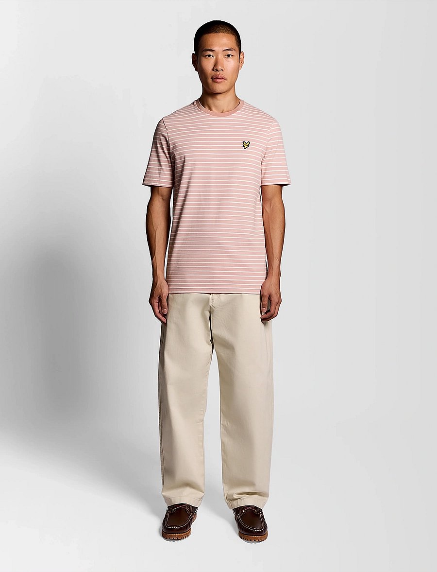 Lyle & Scott - Breton T-shirt - kortärmade t-shirts - y152 pink grapefruit/ white - 5