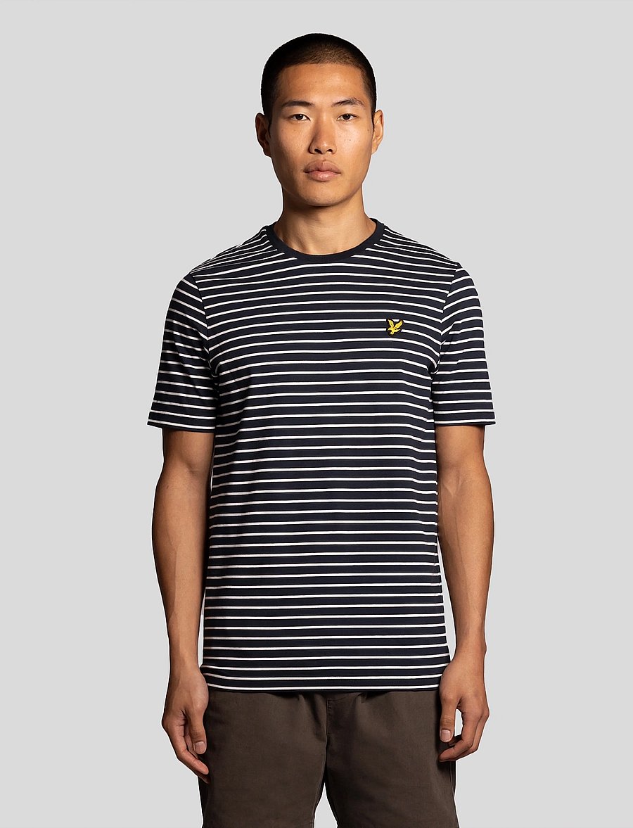 Lyle & Scott - Breton T-shirt - kurzärmelige t-shirts - w403 dark navy/ white - 0