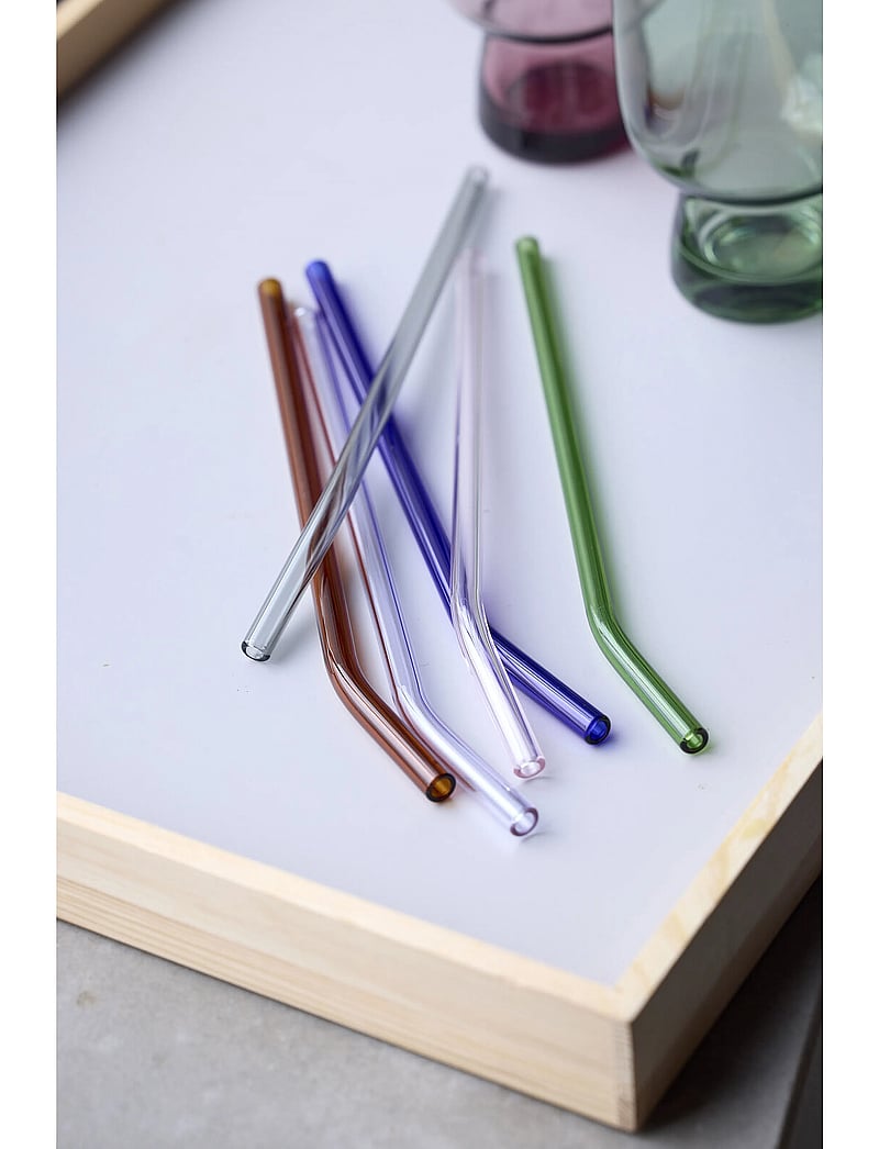 Lyngby Glas - Straw with bend 4 pcs - nach preis einkaufen - grÅ - 4