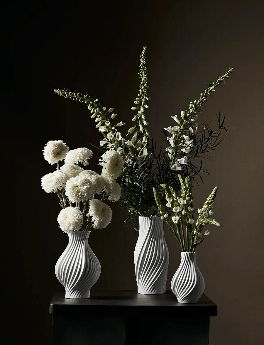 Lyngby Porcelæn - Twist Vase H25 cm hvid porcelæn - køb efter pris - white - 4