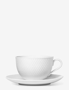 Rhombe Tea cup with matching saucer 39 cl white, Lyngby Porcelæn