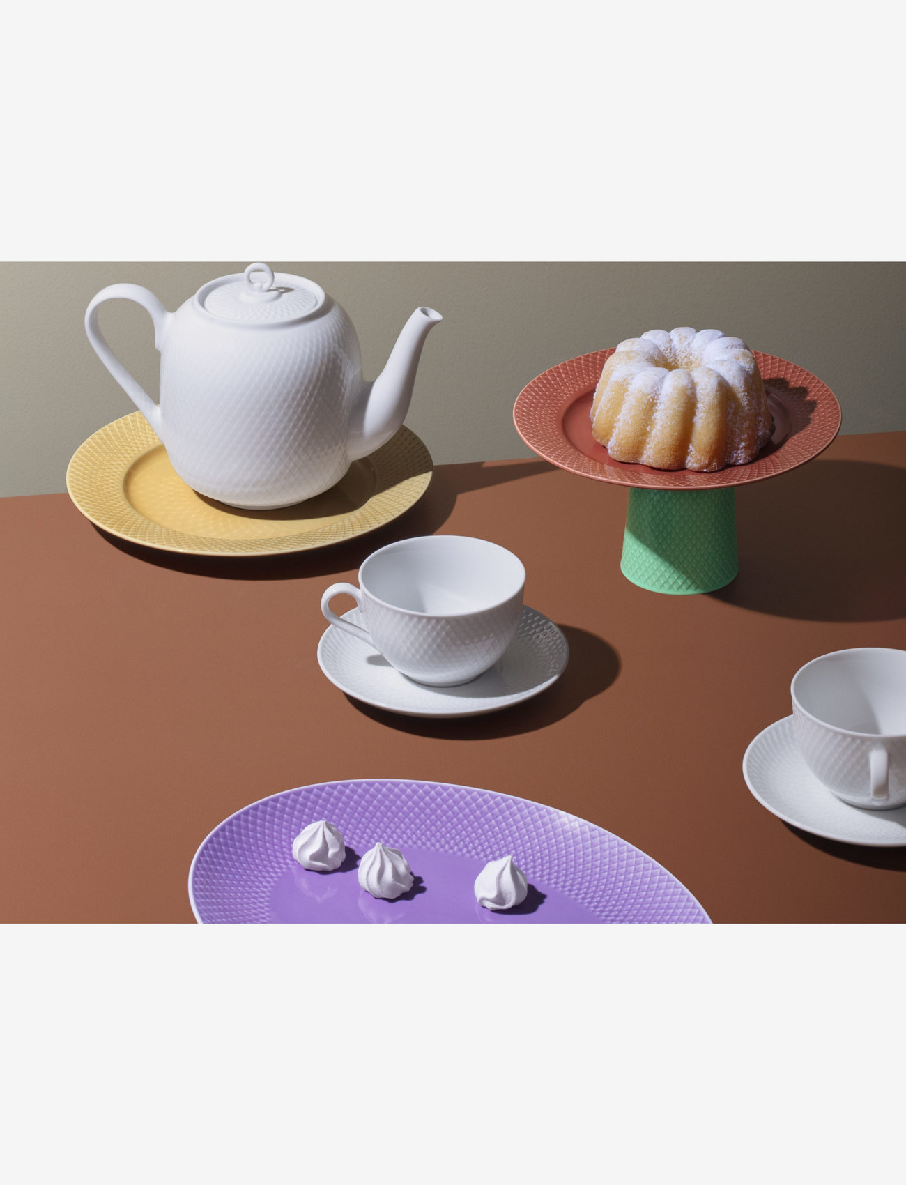 Lyngby Porcelæn - Rhombe Tea cup with matching saucer 39 cl white - mažiausios kainos - white - 1