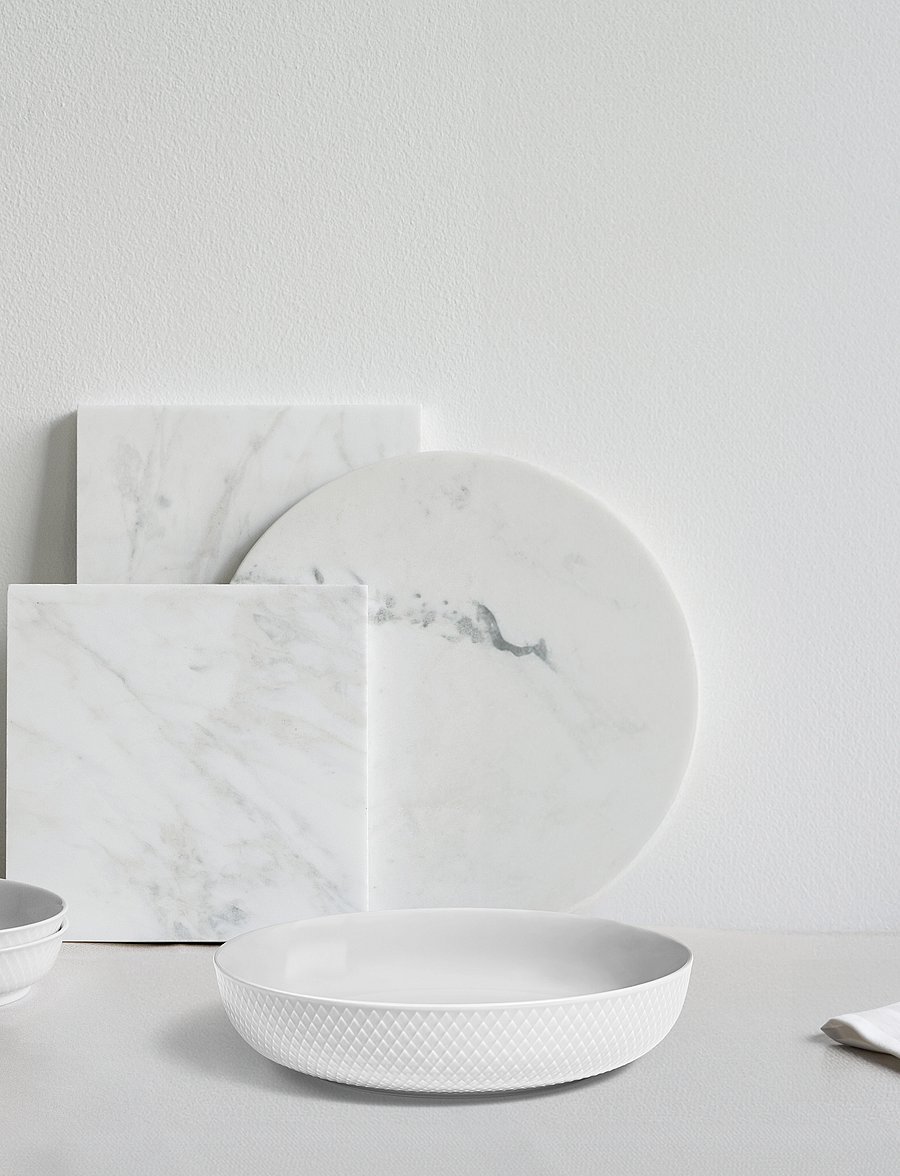 Lyngby Porcelæn - Rhombe Serveringsskål Ø28 cm hvid - serveringsskåle - white - 0