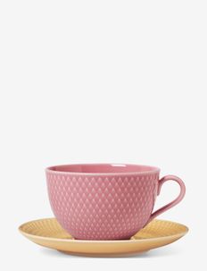 Rhombe Color Tea cup with matching saucer 39 cl rose/sand, Lyngby Porcelæn