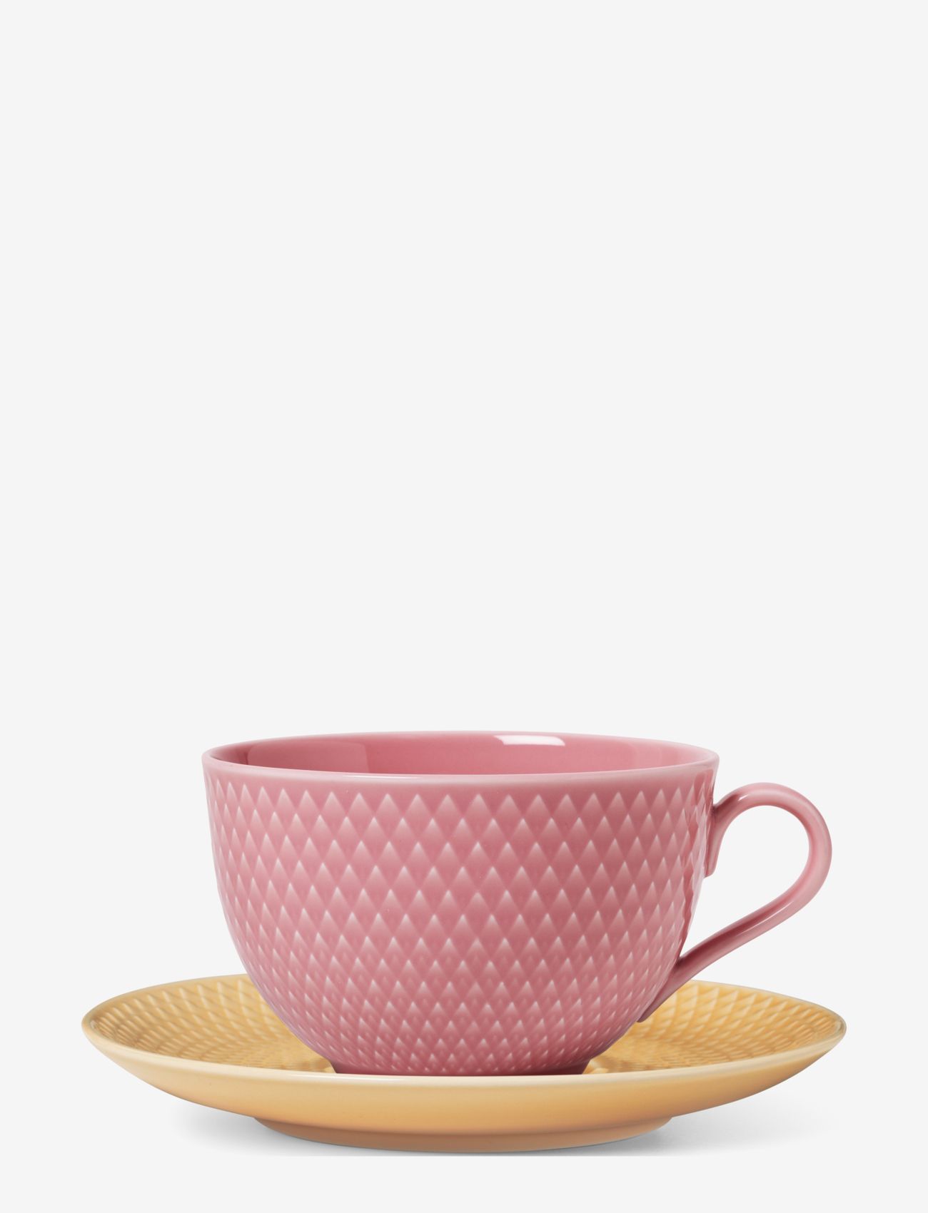 Lyngby Porcelæn - Rhombe Color Tea cup with matching saucer 39 cl rose/sand - teetassen - rose/sand - 0