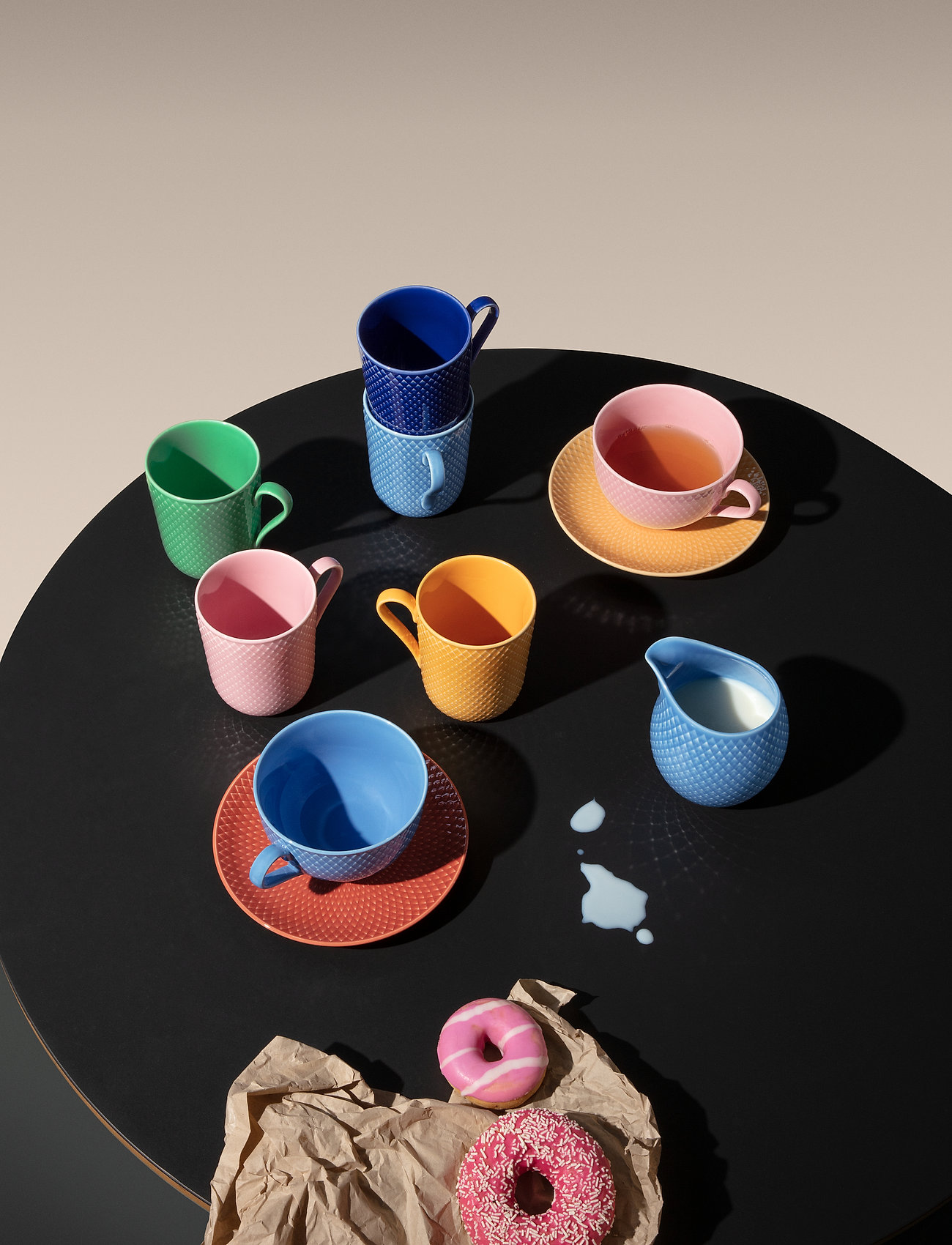 Lyngby Porcelæn - Rhombe Color Tekopp med skål 39 cl blå/terracotta - tekopper - blue/terracotta - 1