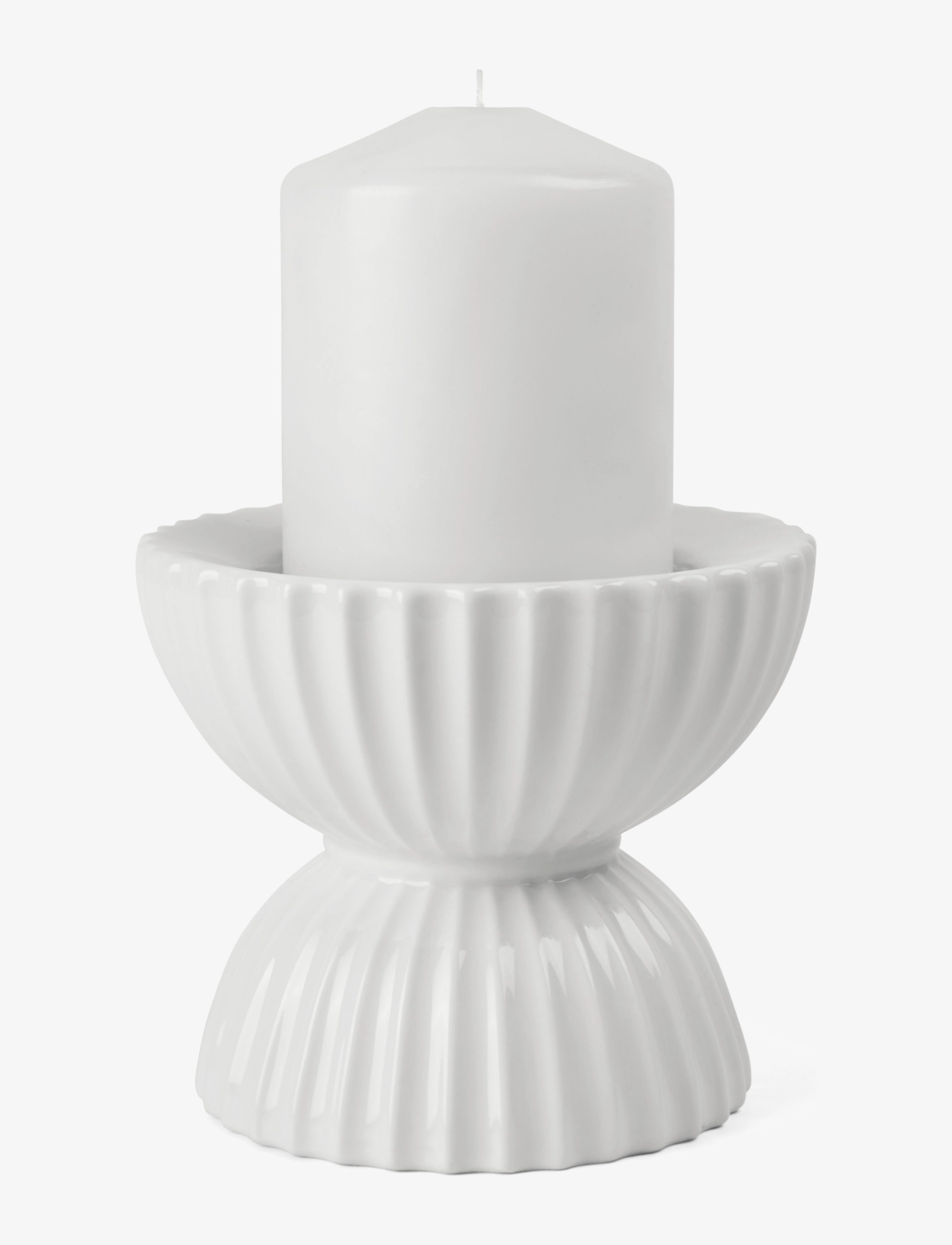 Lyngby Porcelæn - Lyngby Tura Block candle holder Ø11.5 cm white - teeküünlahoidjad - white - 2