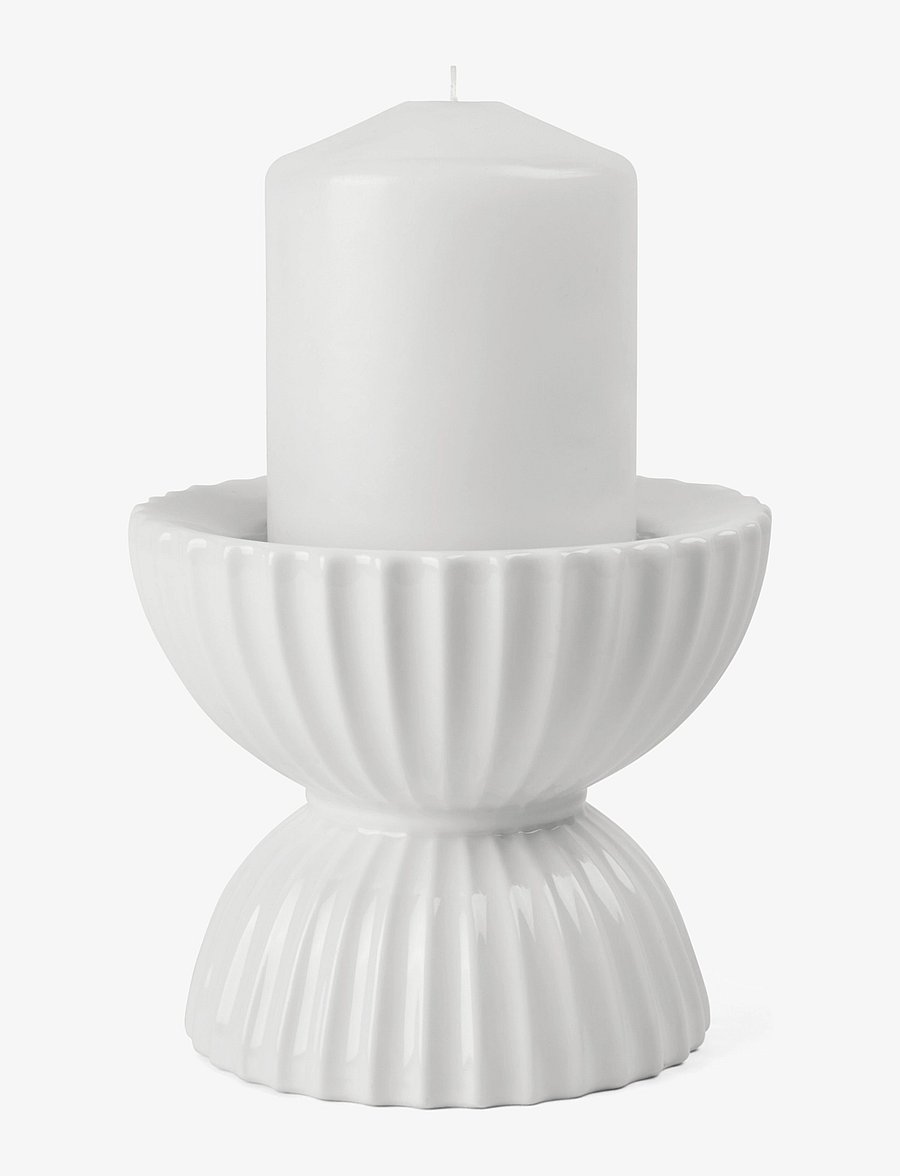 Lyngby Porcelæn - Lyngby Tura Block candle holder Ø11.5 cm white - teeküünlahoidjad - white - 2
