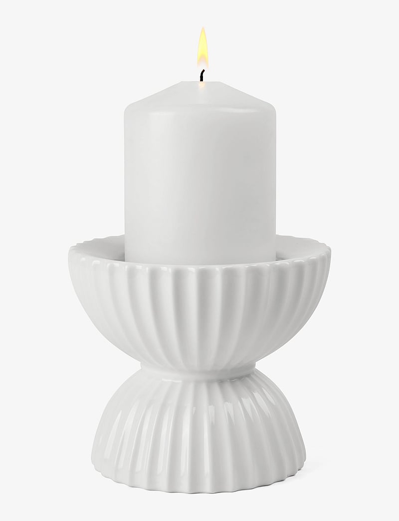 Lyngby Porcelæn - Lyngby Tura Block candle holder Ø11.5 cm white - teelichthalter - white - 2