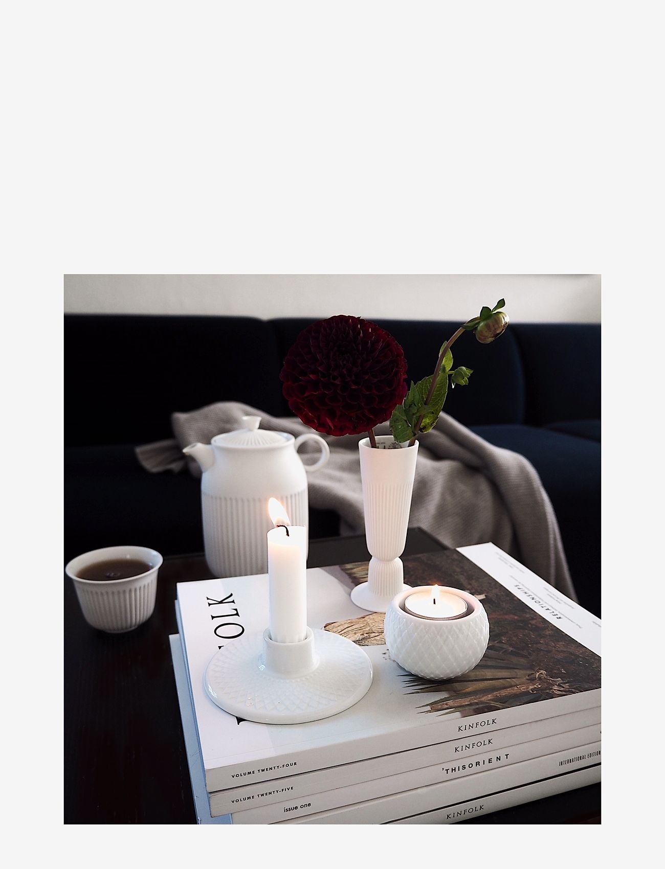 Lyngby Porcelæn - Rhombe Candle holder H3 white - kerzenhalter & kerzenständer - white - 1