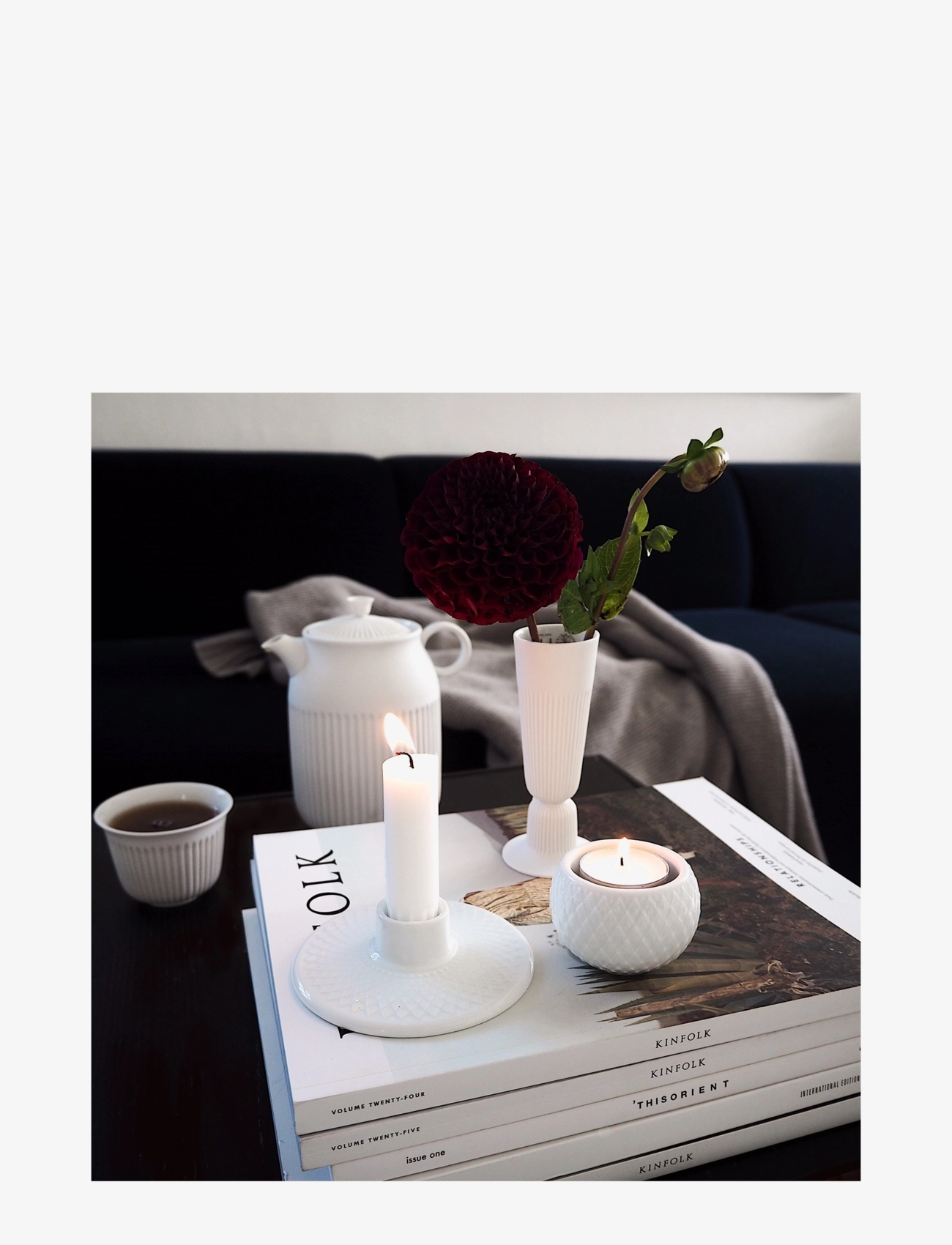 Lyngby Porcelæn - Rhombe Candle holder H3 white - paliktņi svecēm un svečturi - white - 1