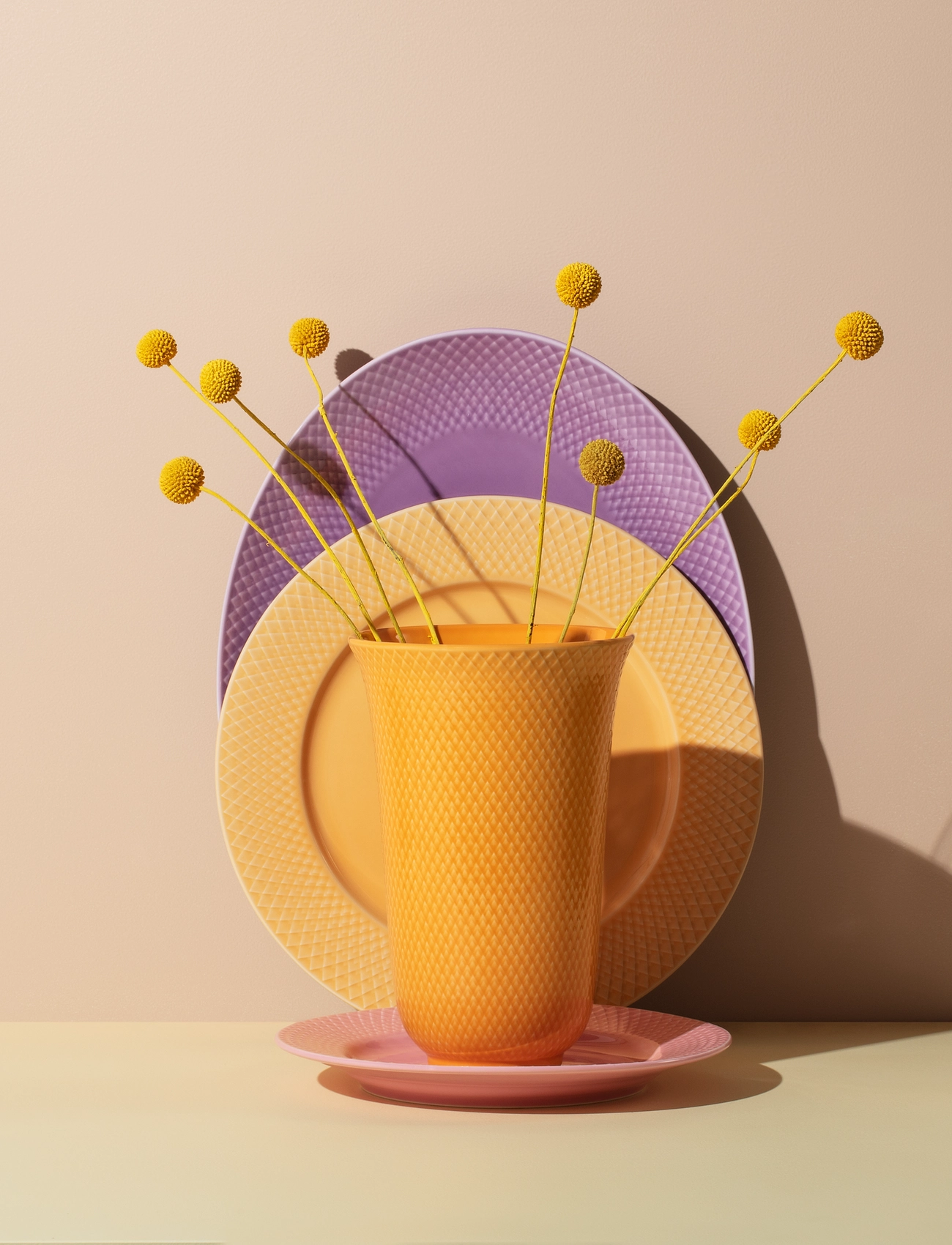 Lyngby Porcelæn - Rhombe Color Vase - grote vazen - yellow - 1
