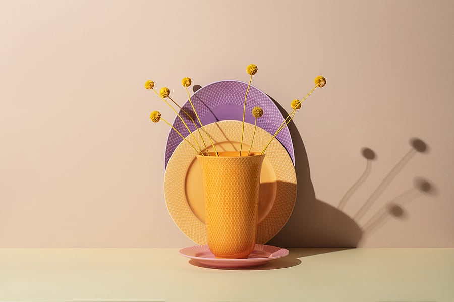 Lyngby Porcelæn - Rhombe Color Vase - vasen - yellow - 0