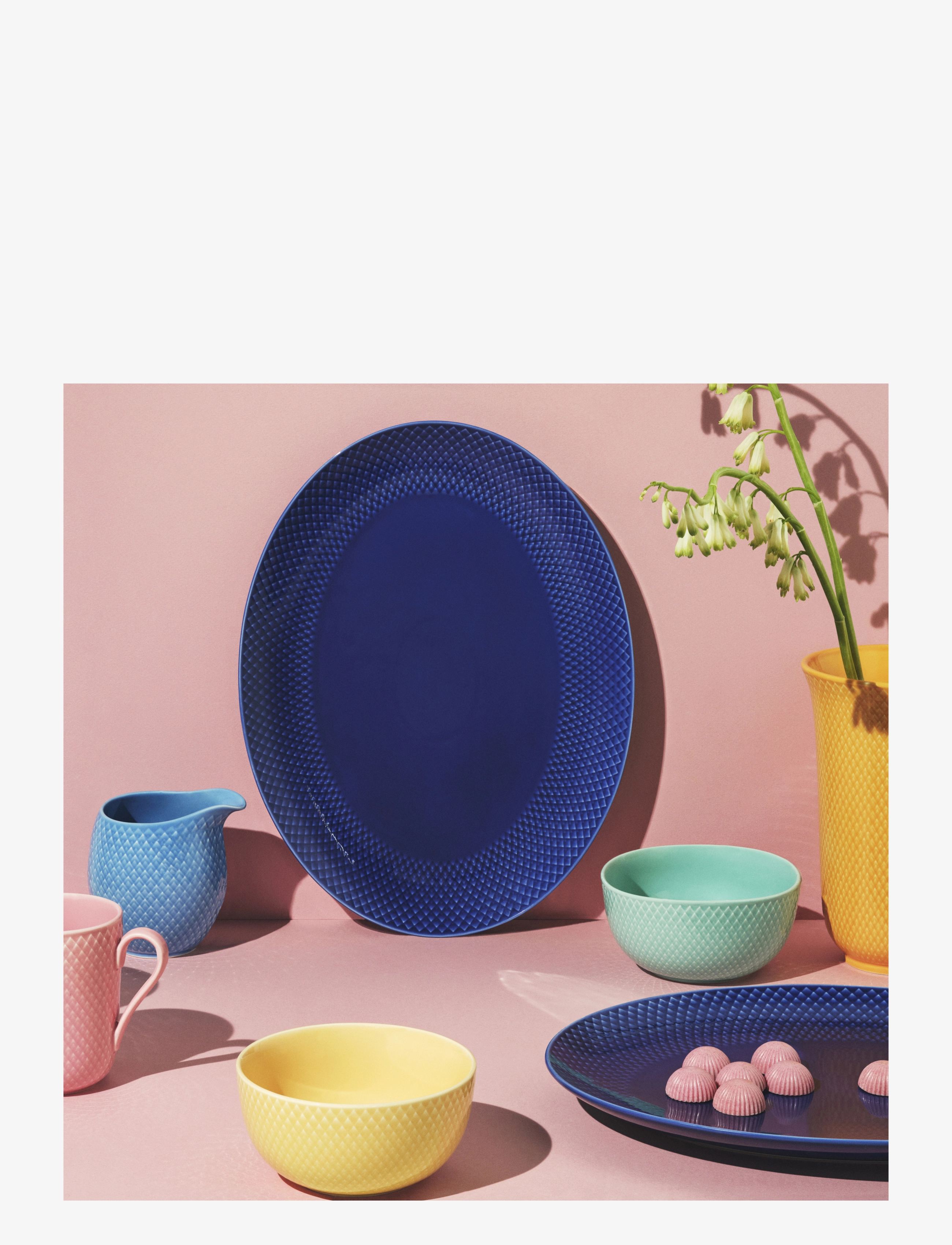 Lyngby Porcelæn - Rhombe Color Ovalt serveringsfad 35x26.5 mørk blå - køb efter pris - dark blue - 2