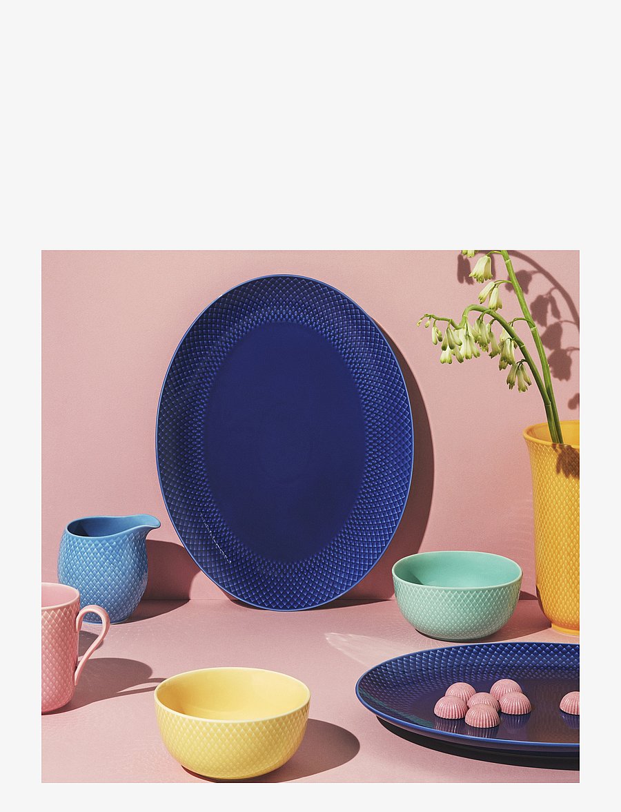 Lyngby Porcelæn - Rhombe Color Ovalt serveringsfad 35x26.5 mørk blå - køb efter pris - dark blue - 2