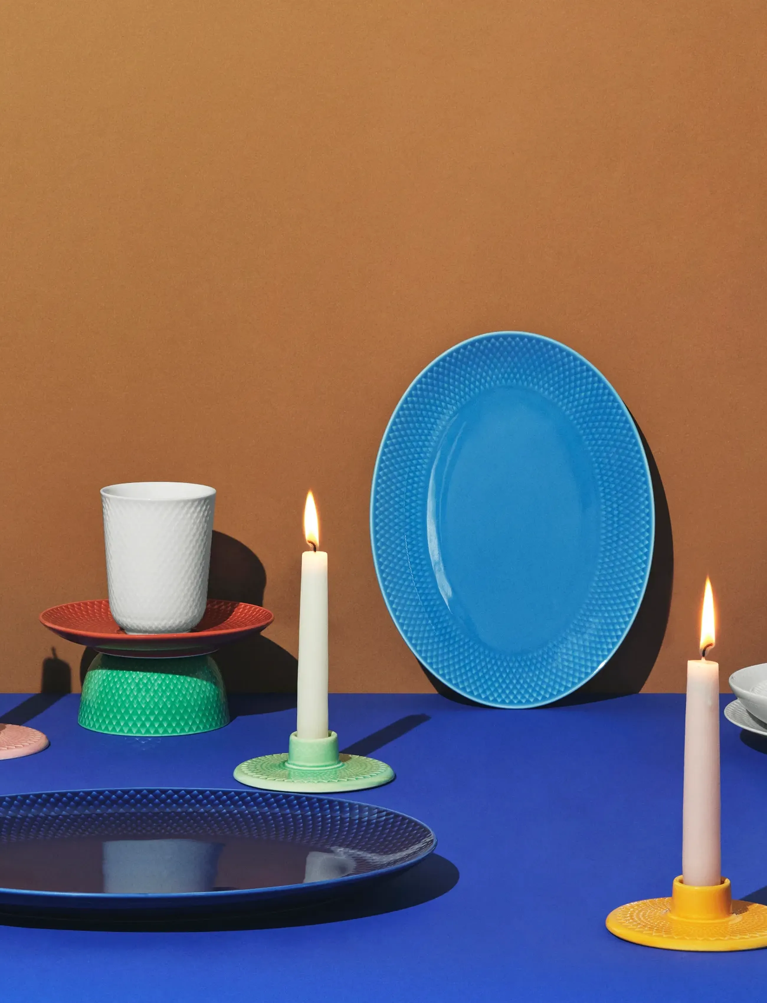 Lyngby Porcelæn - Rhombe Color Oval serveringsfat 28.5x21.5 blå - blue - 0